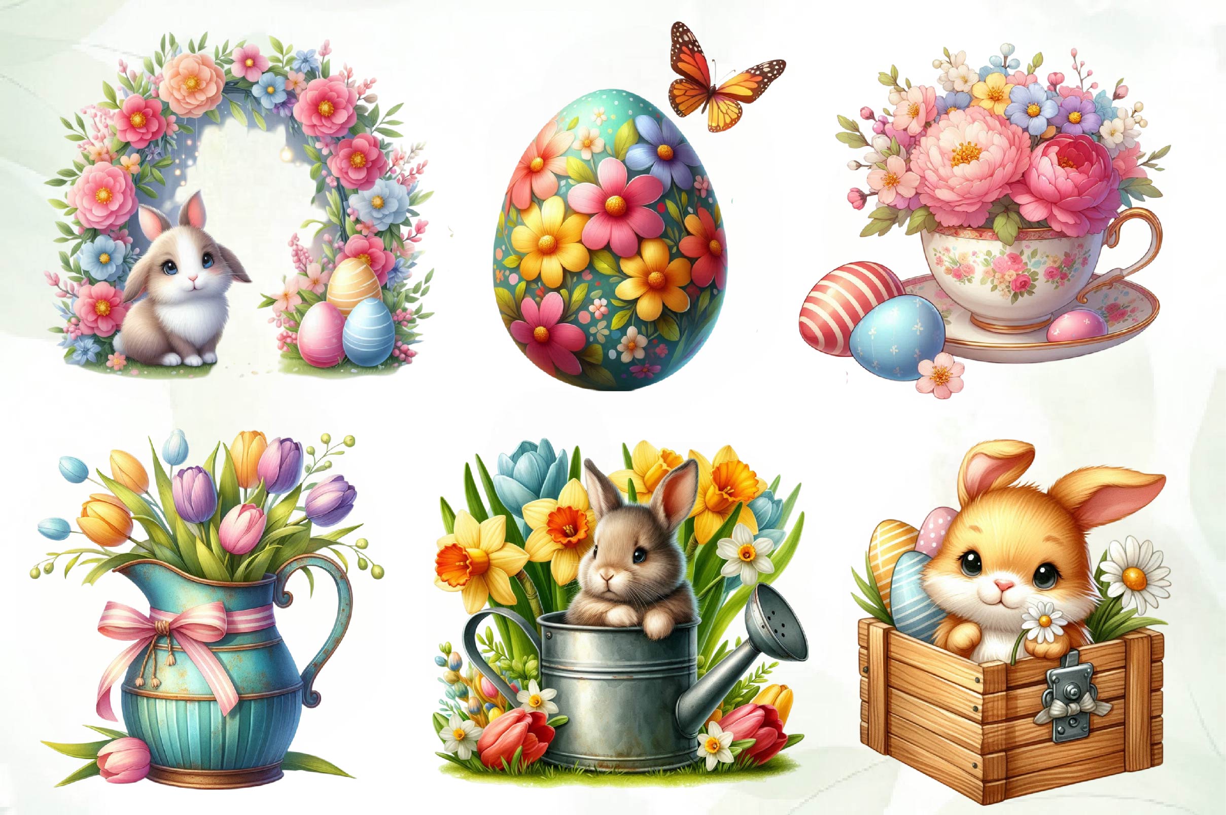 Easter With Spring Flowers Clipart Bundle