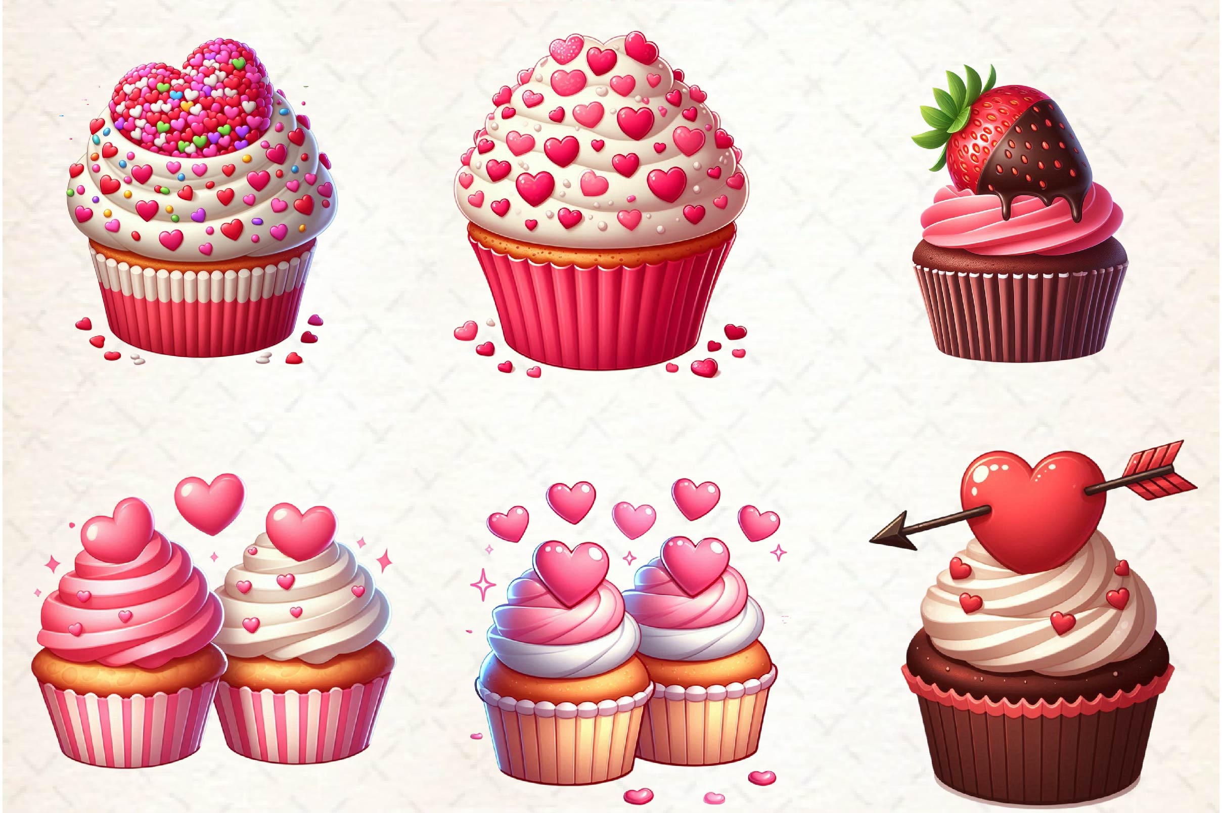 Valentines Day Cupcakes Clipart Bundle