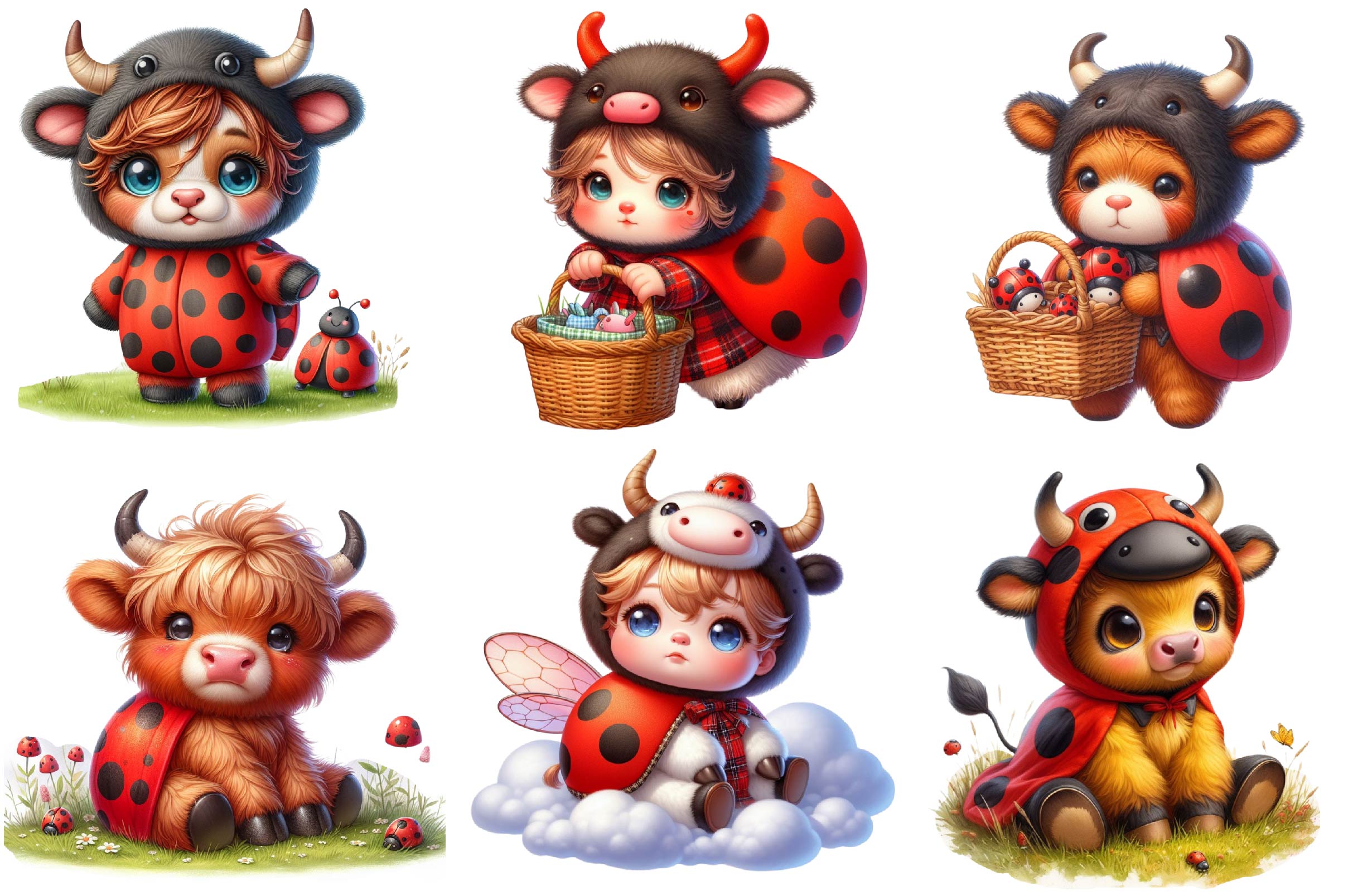 Ladybug Highland Cow Clipart Bundle
