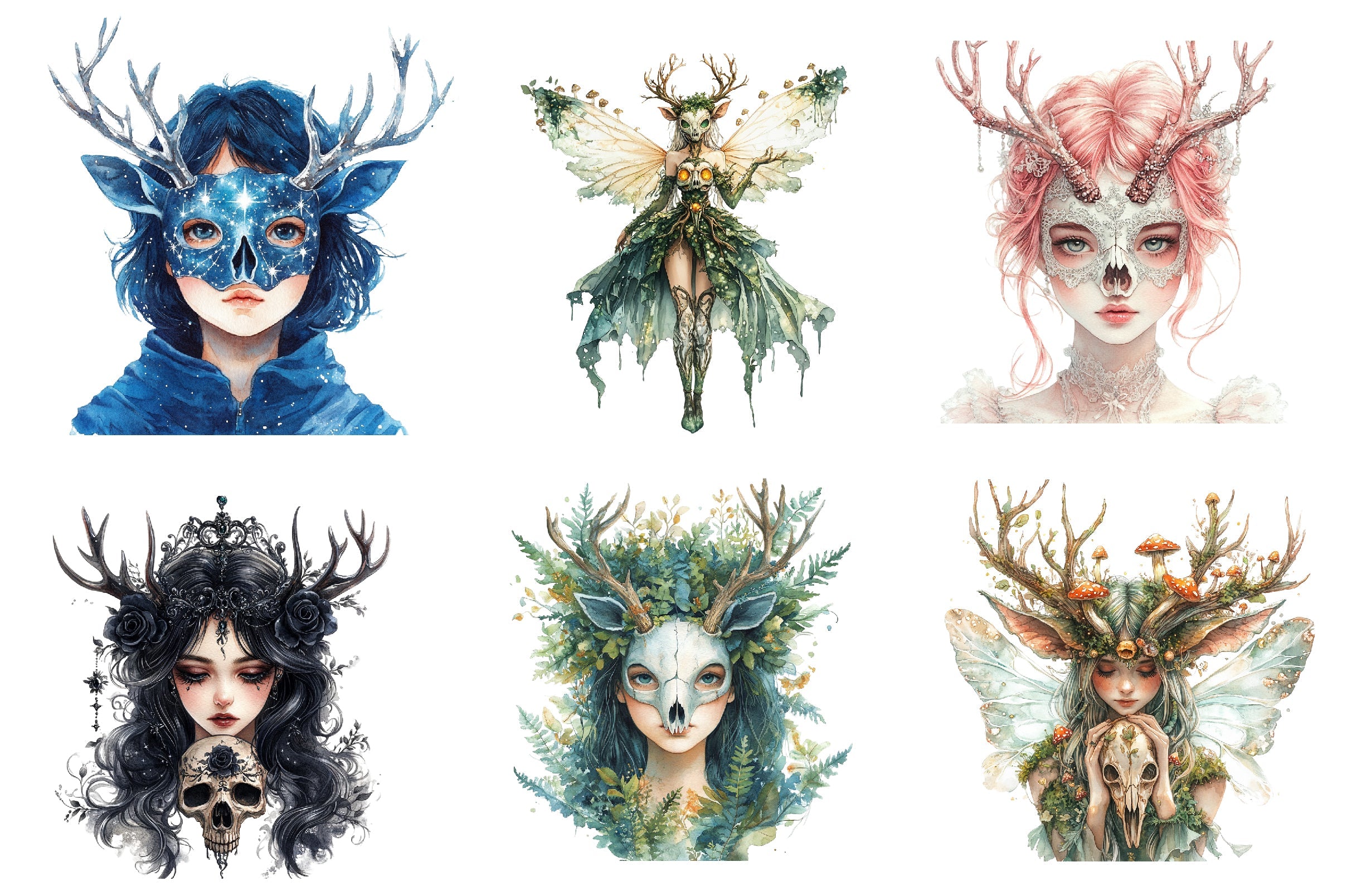 Deer Skull Mask Girls Clipart Bundle