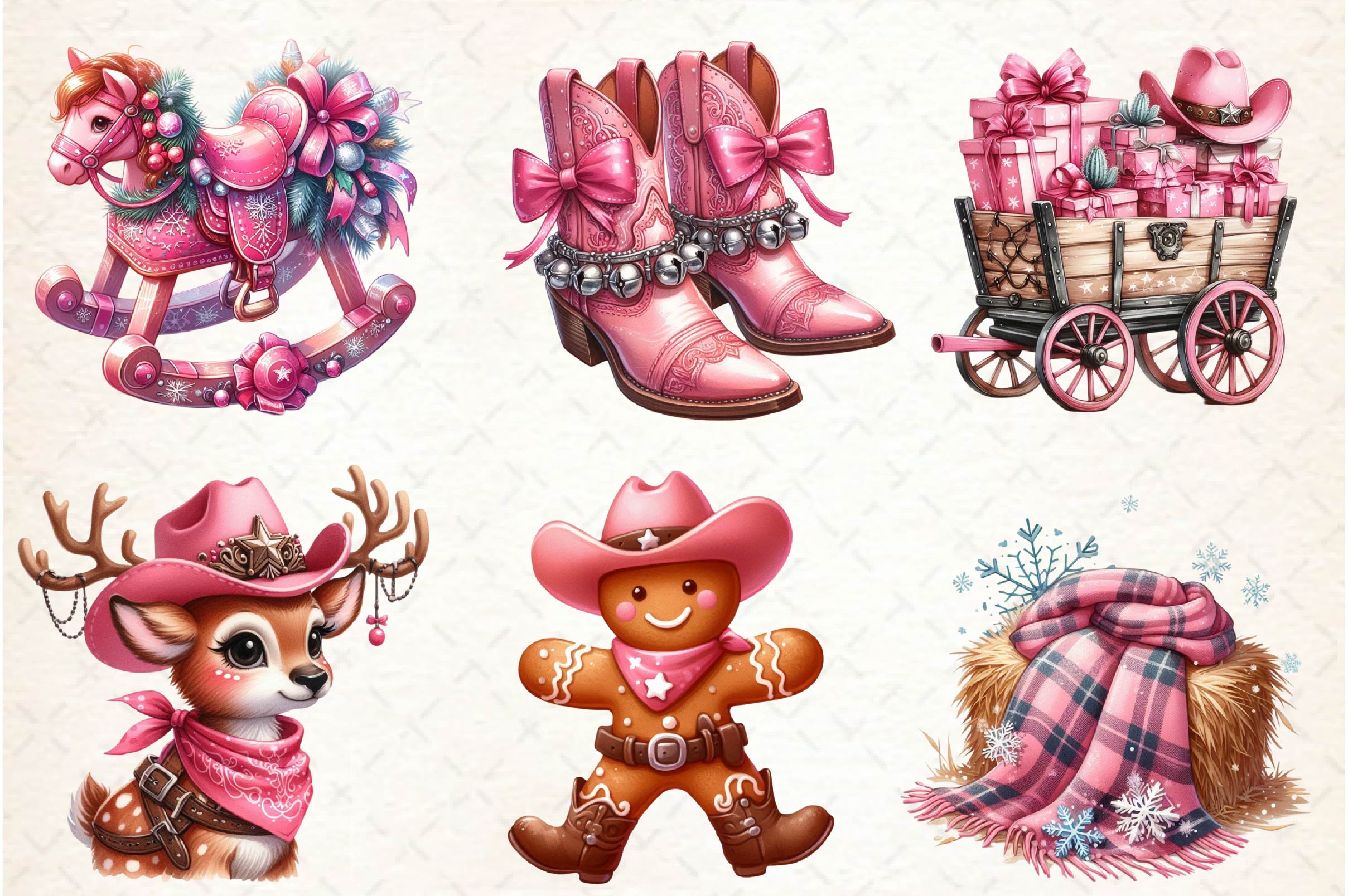 Pink Christmas Cowboy Clipart Bundle