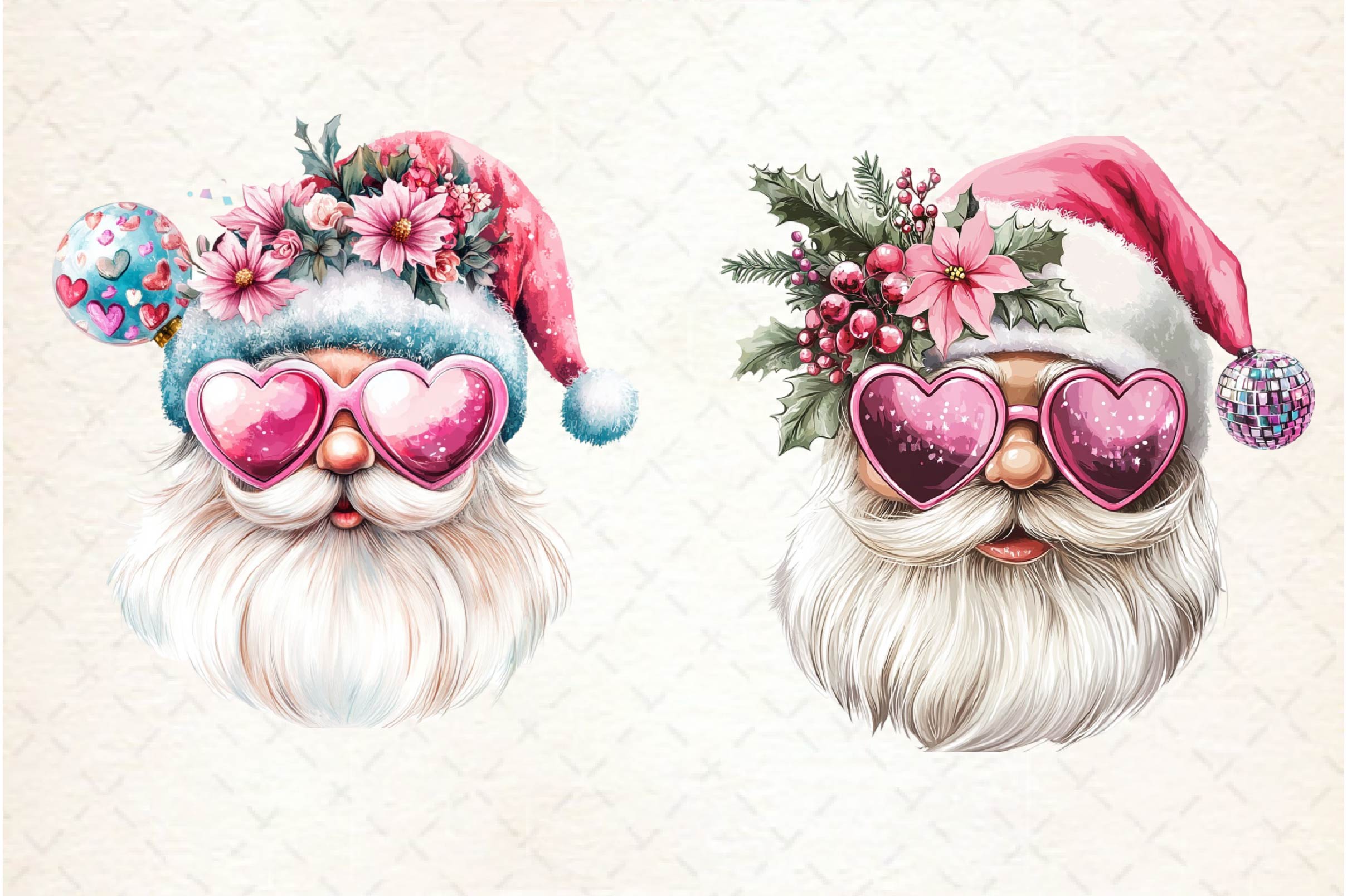 Santa Claus Retro Pink Christmas Clipart Bundle