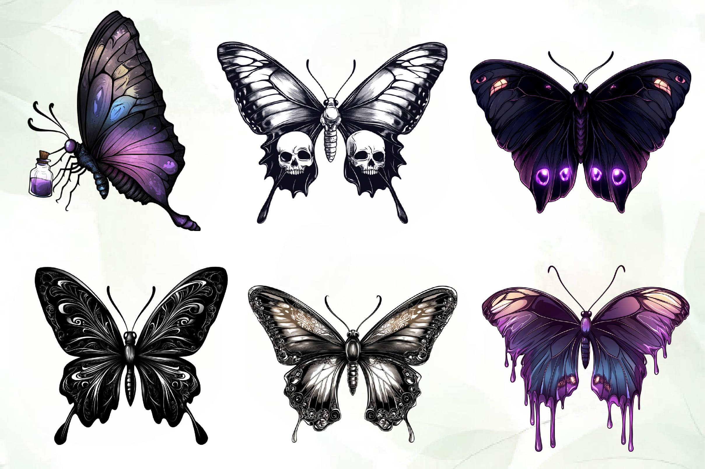 Gothic Summer Butterfly Clipart Bundle