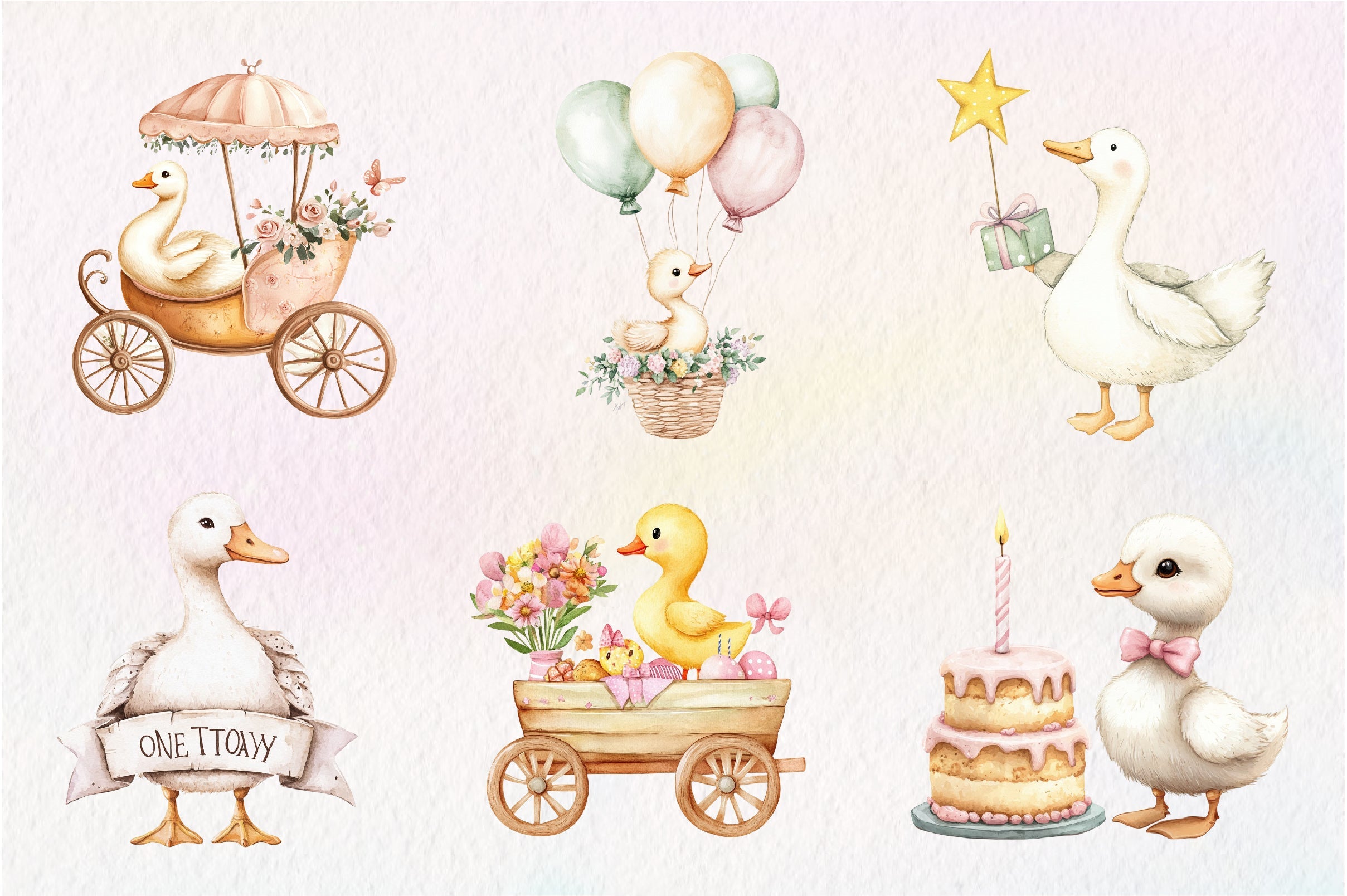 Baby White Goose Birthday Clipart Bundle