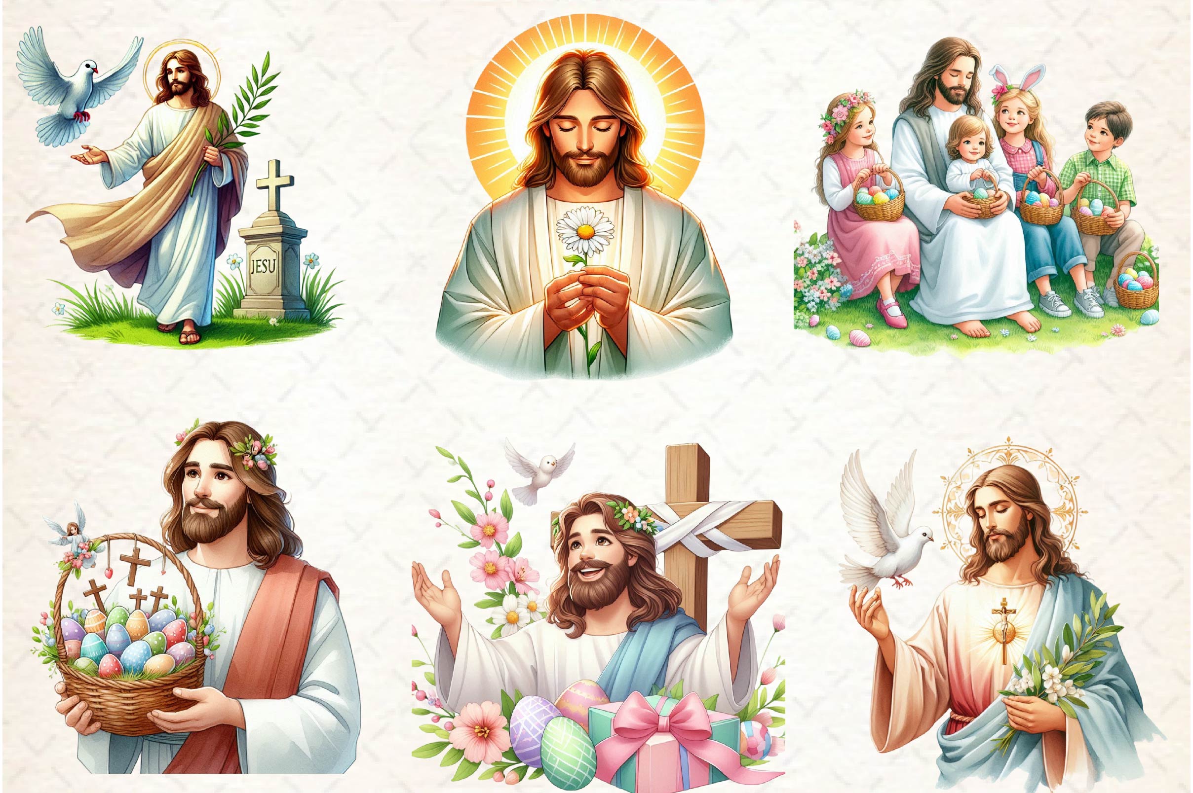 Cute Easter Jesus Clipart Bundle 1