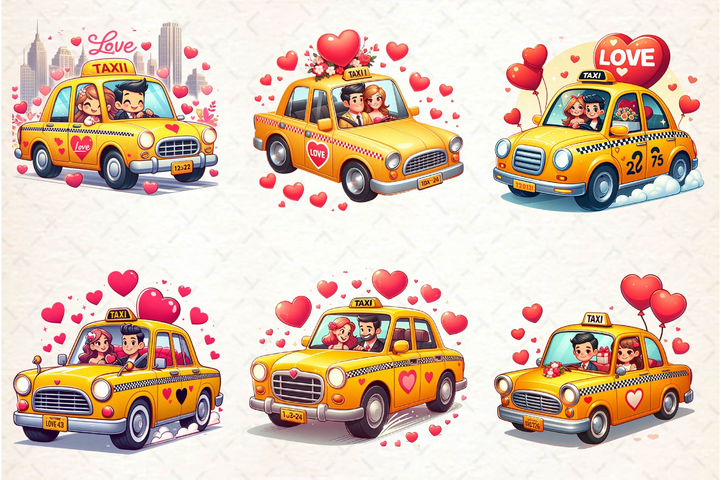 Valentines Love Taxi Clipart Bundle