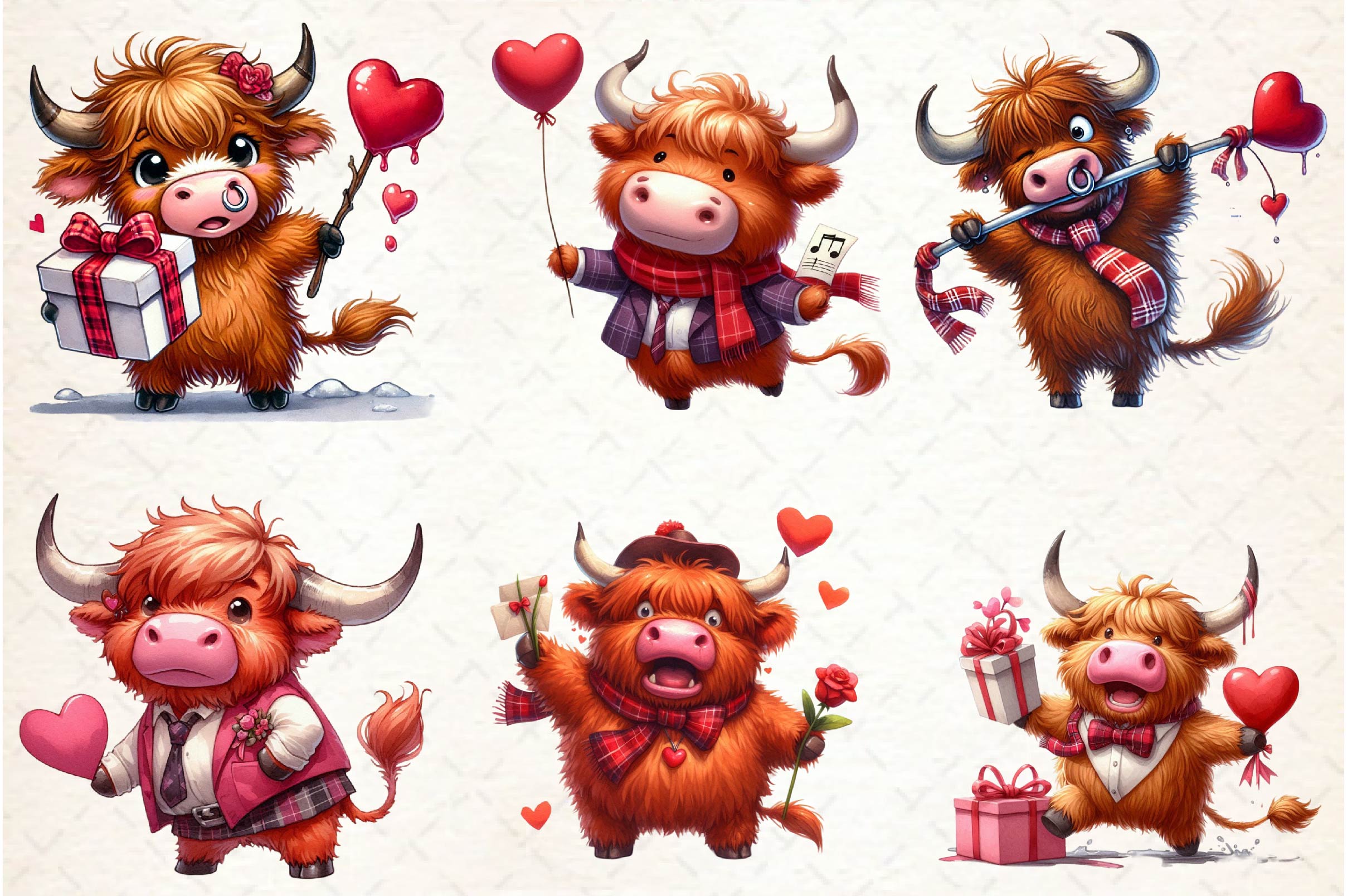 Funny Valentine Highland Cow Clipart Bundle