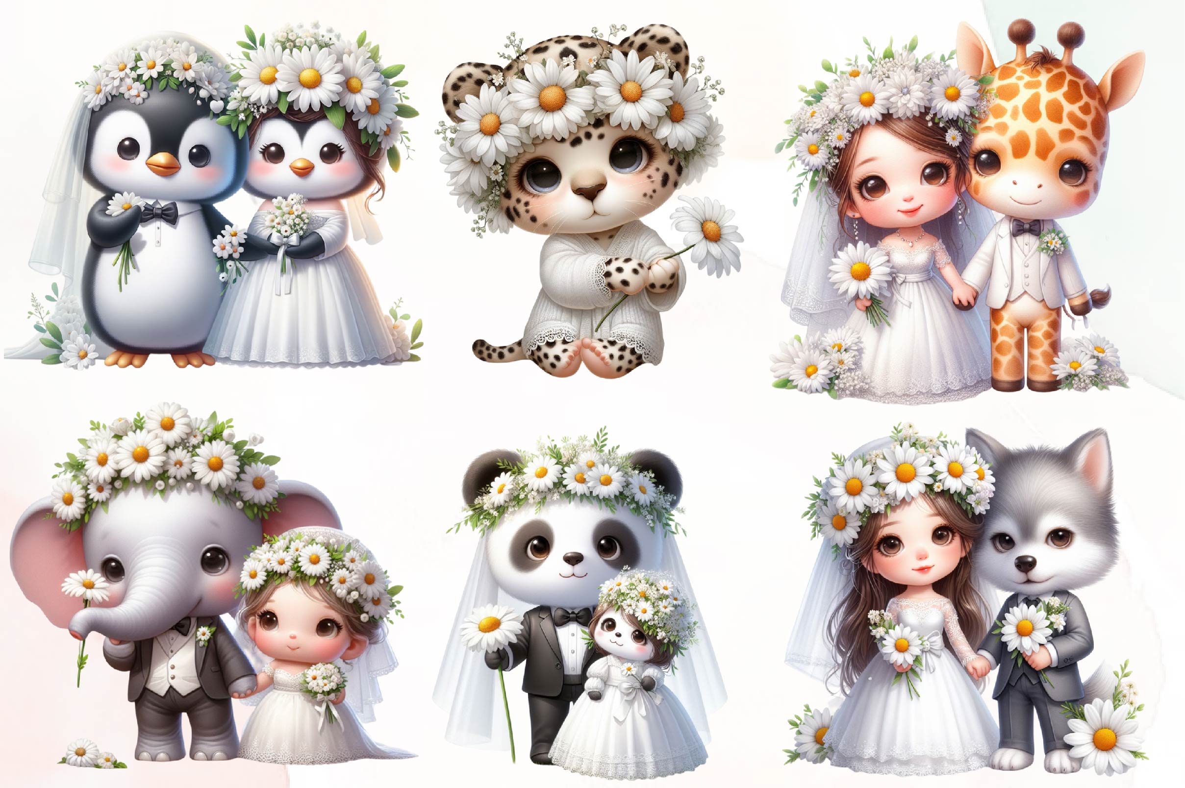 Cute Bride Groom Animals Clipart Bundle