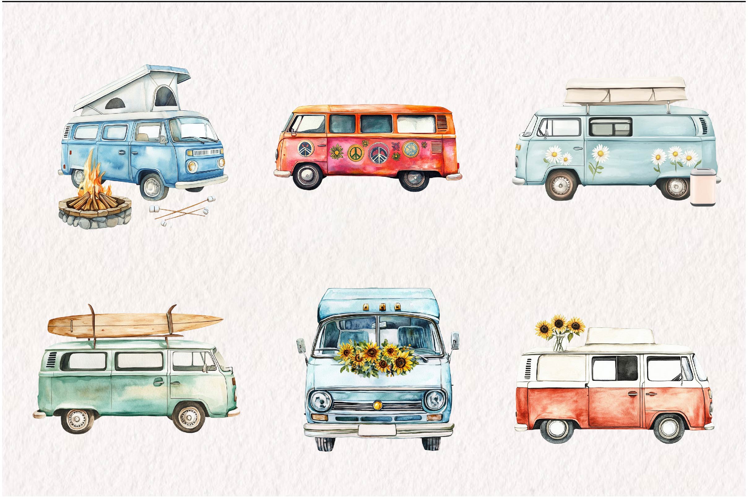 Summer Retro Van Clipart Bundle