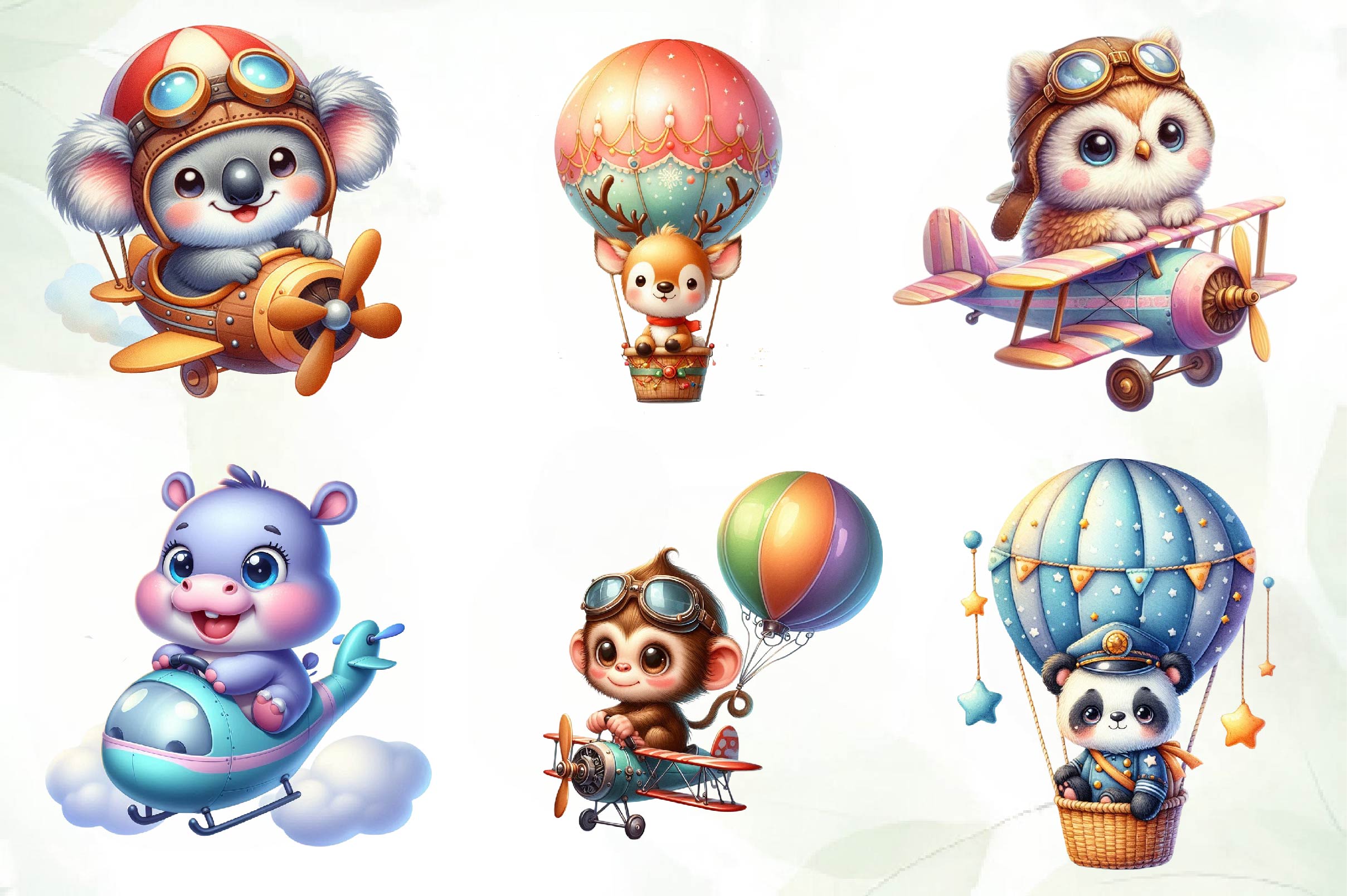 Cute Baby Pilot Animals Clipart Bundle
