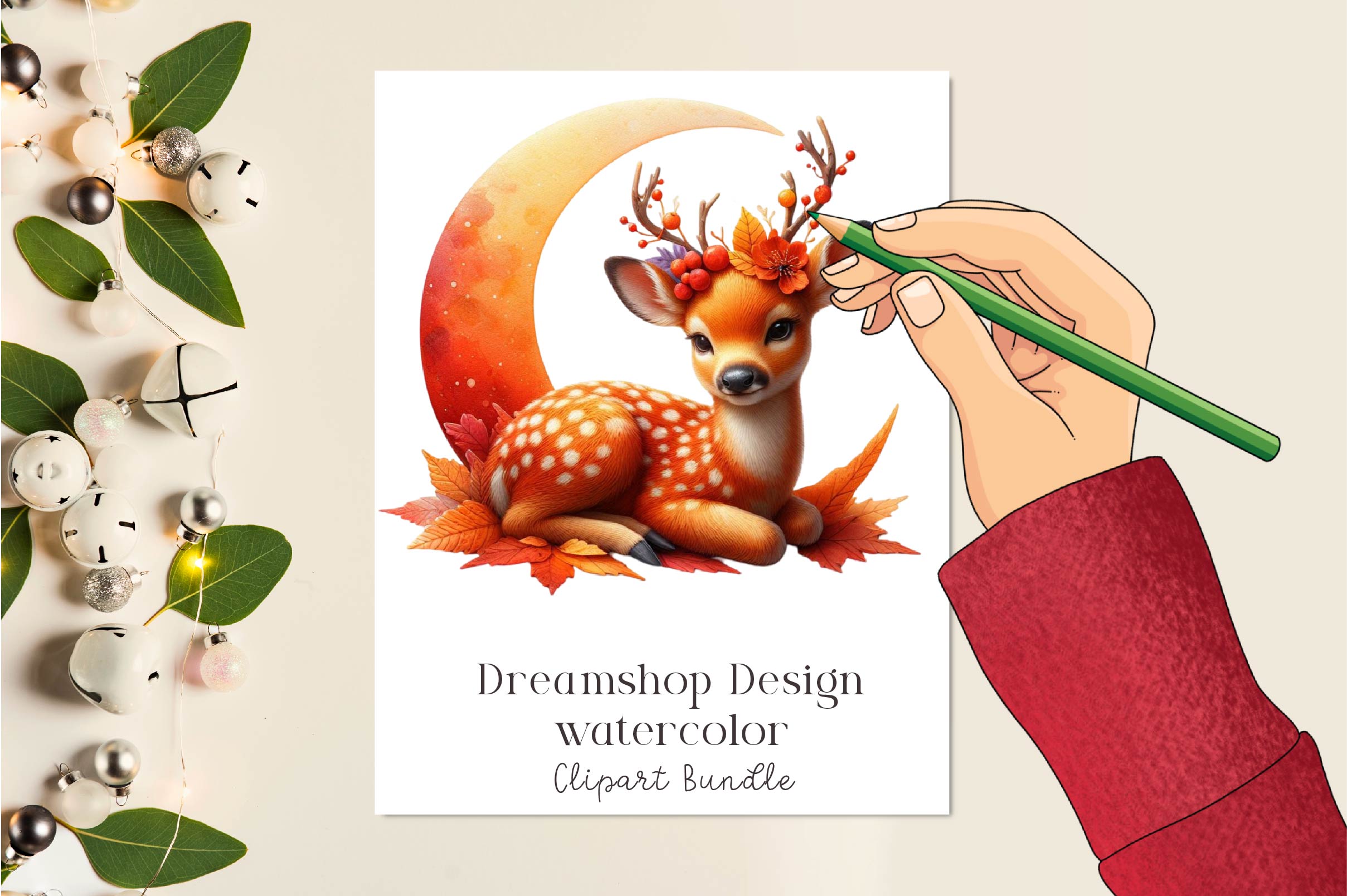 Autumn Cute Deer Clipart Bundle