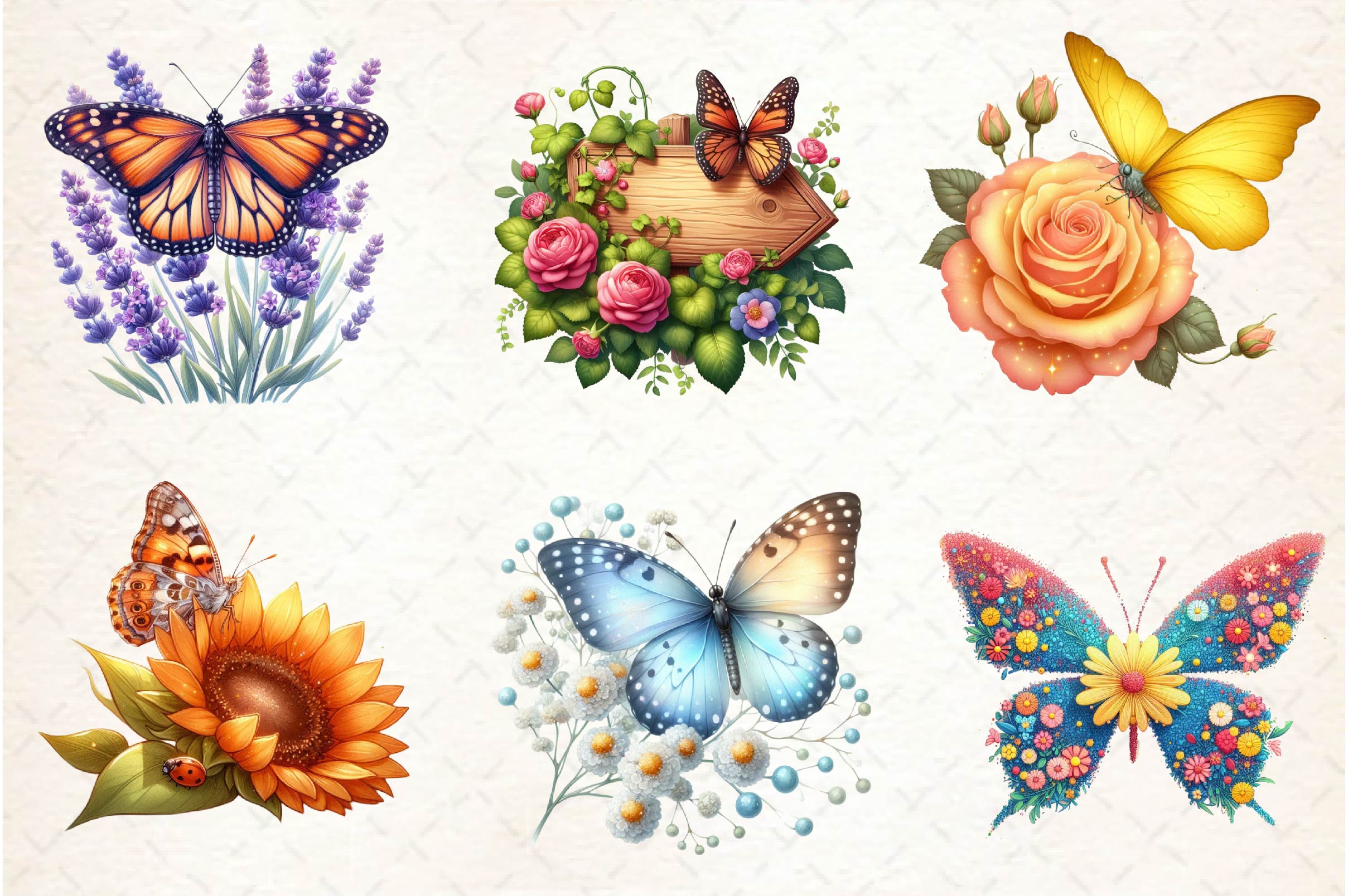 Cute Summer Butterfly & Flowers Clipart Bundle