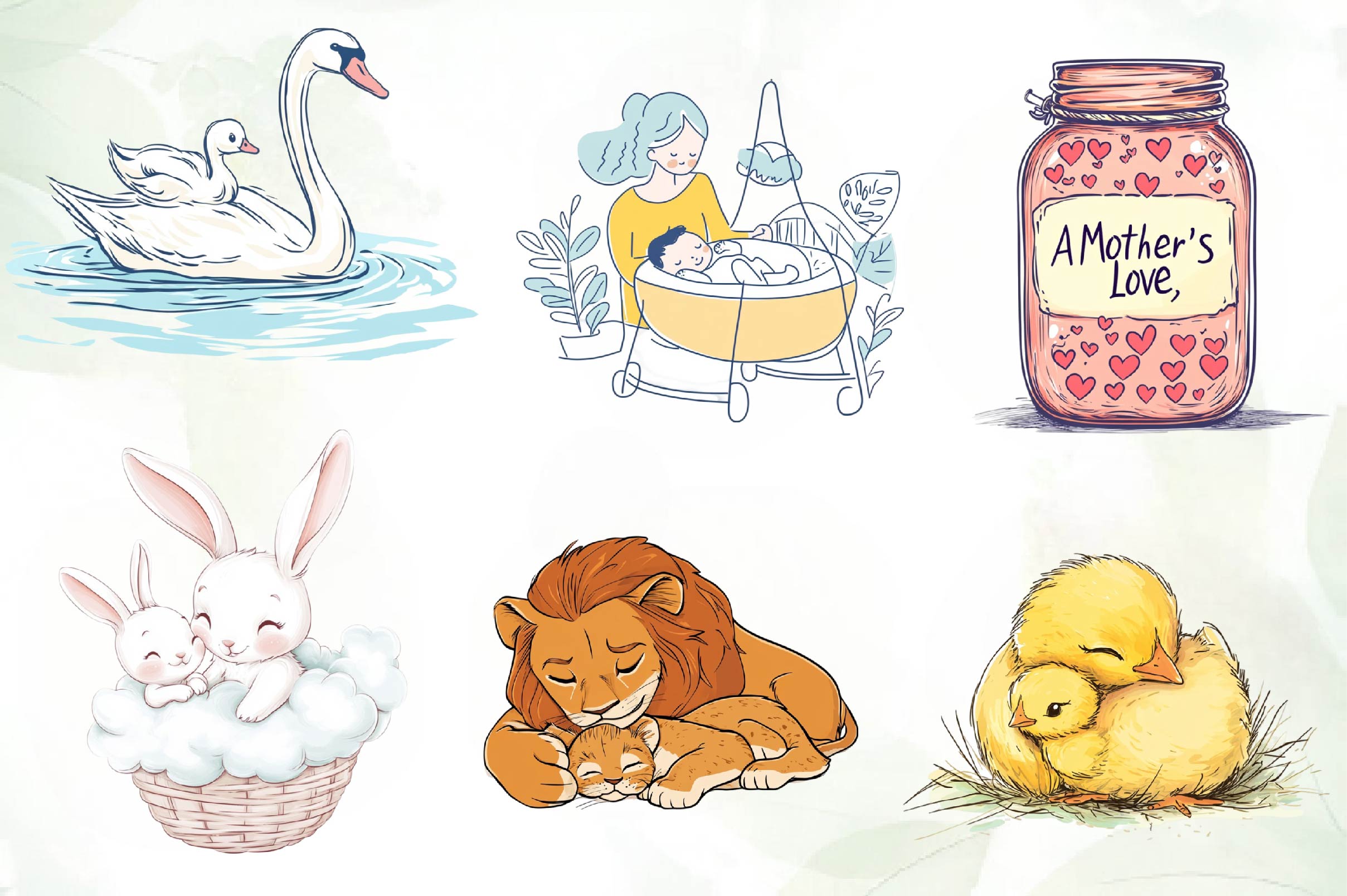 Soft & Warm Mothers Love Clipart Bundle