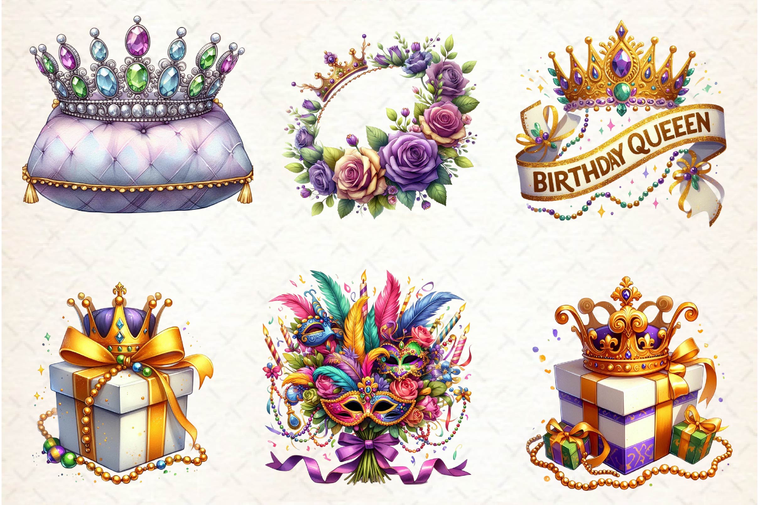 Birthday Queen Of Mardi Gras Clipart Bundle