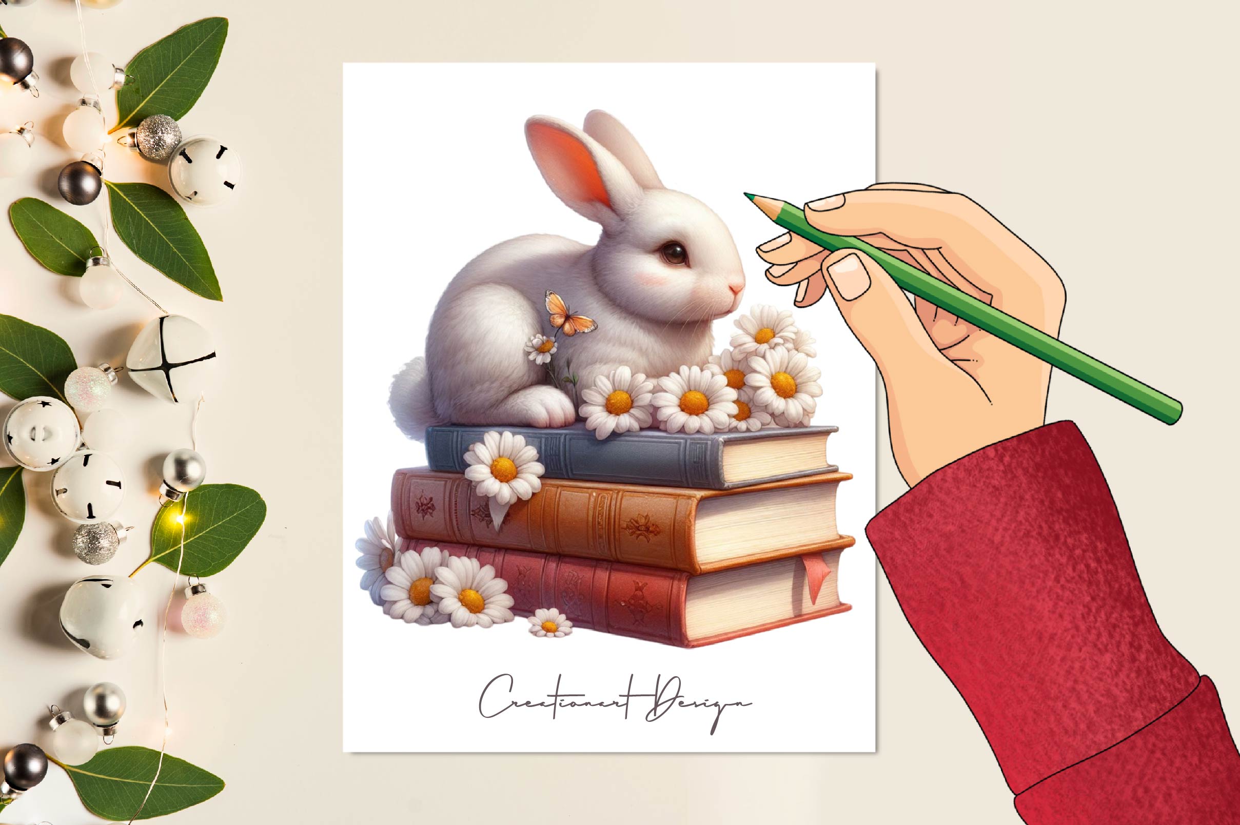 Rabbit Sitting Book Clipart Bundle