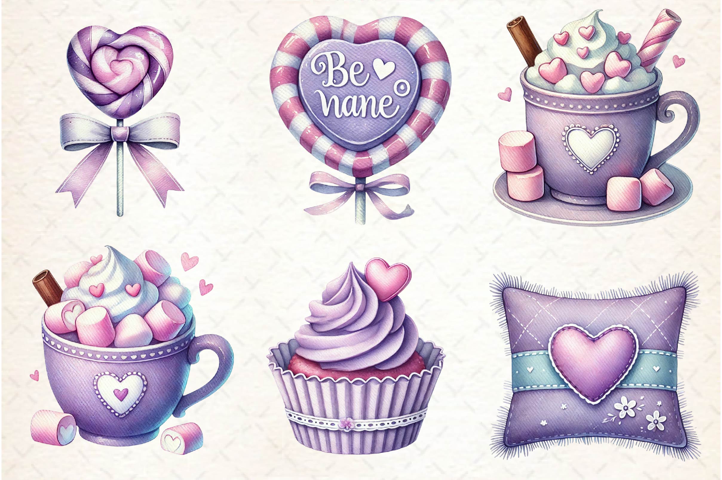 Pastel Purple Valentine's Clipart Bundle