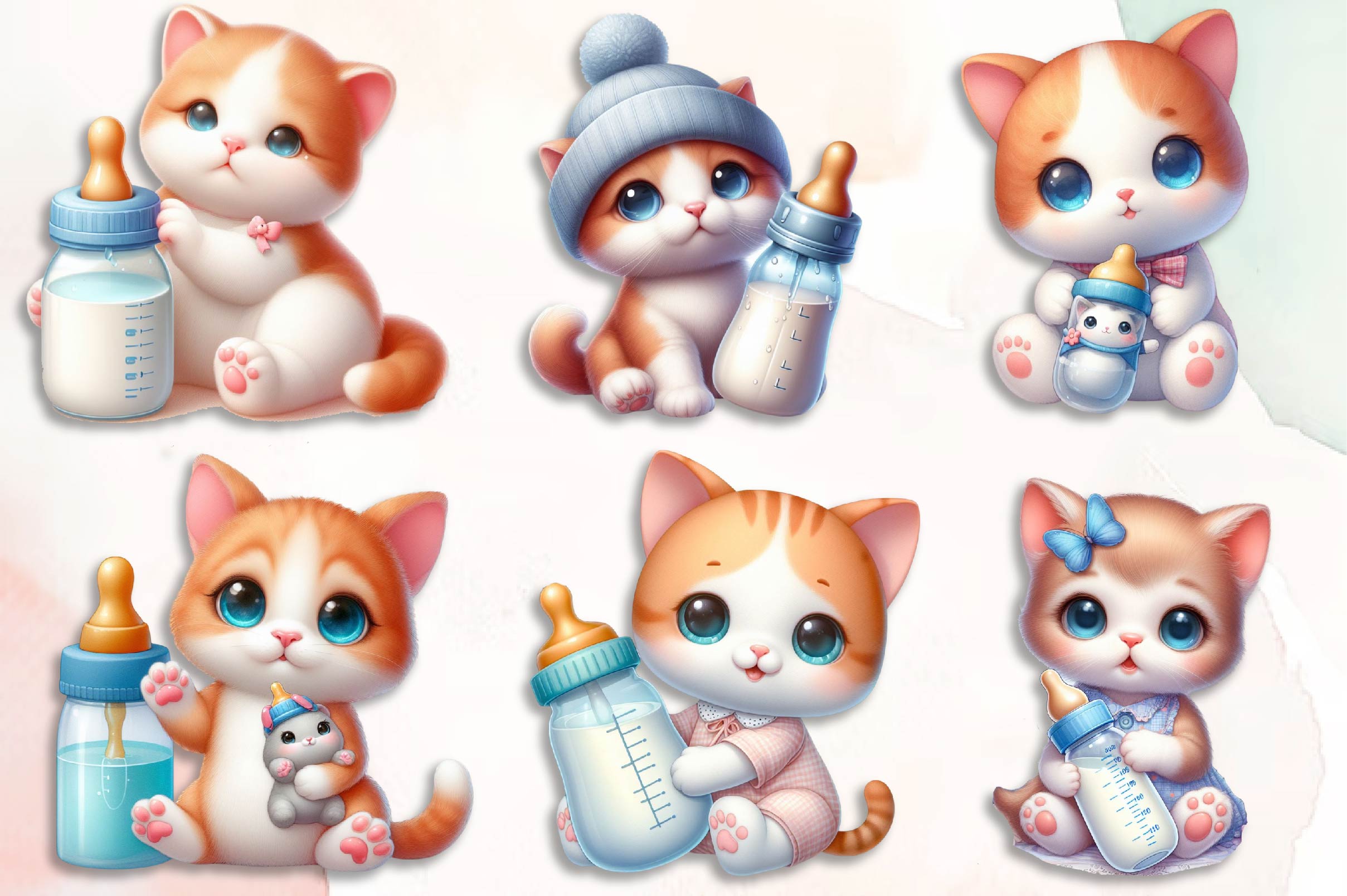 Kitten With Baby Bottle Clipart Bundle