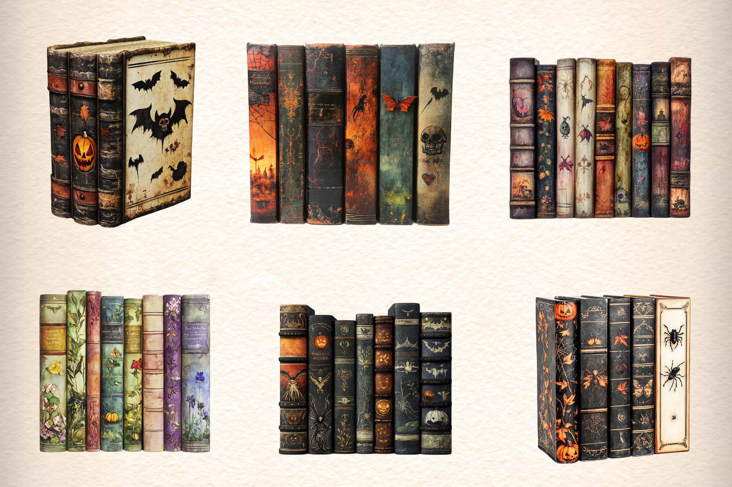 Halloween Book Spine Clipart Bundle