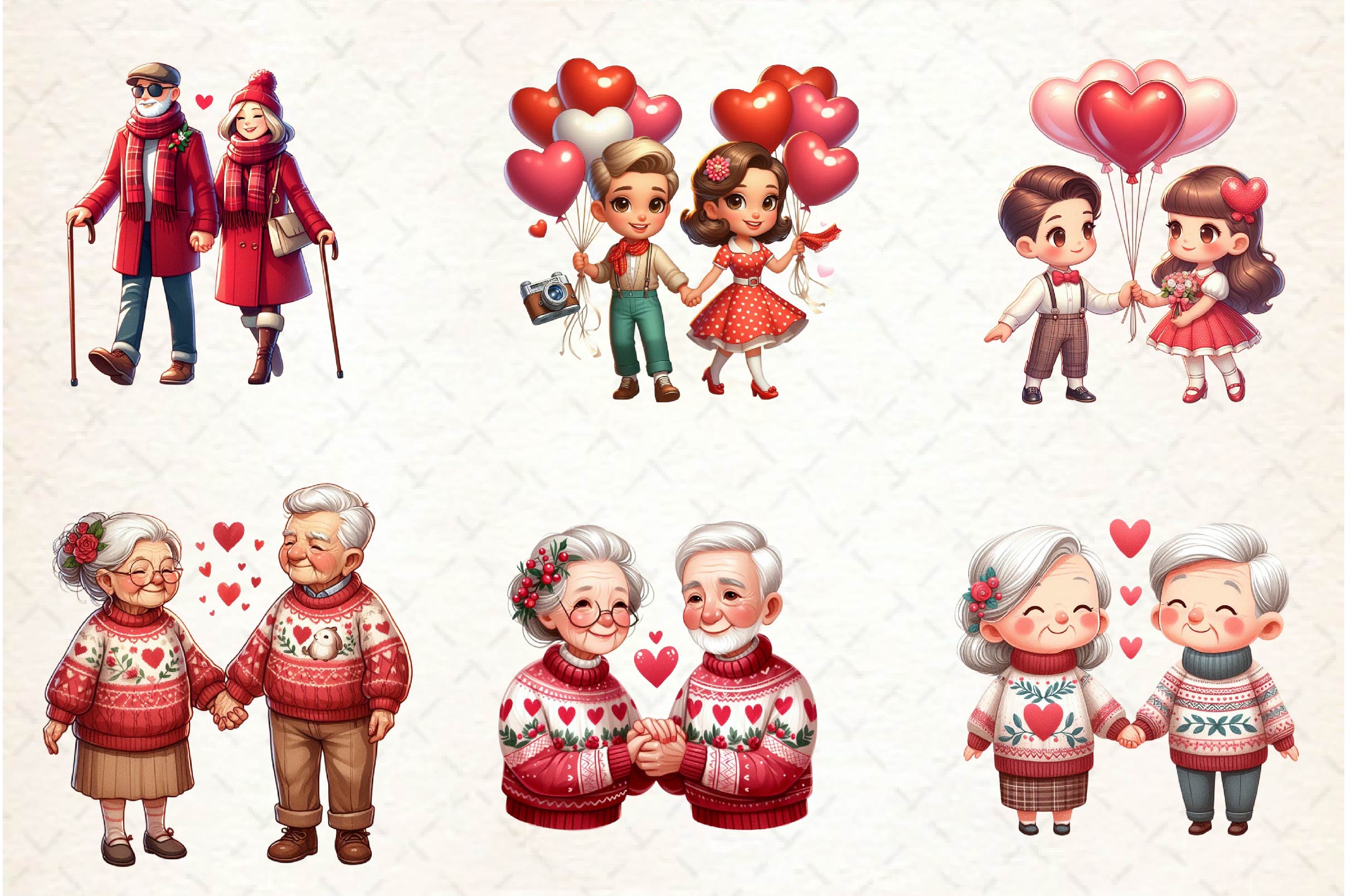 Old Couple Valentine's Day Clipart Bundle