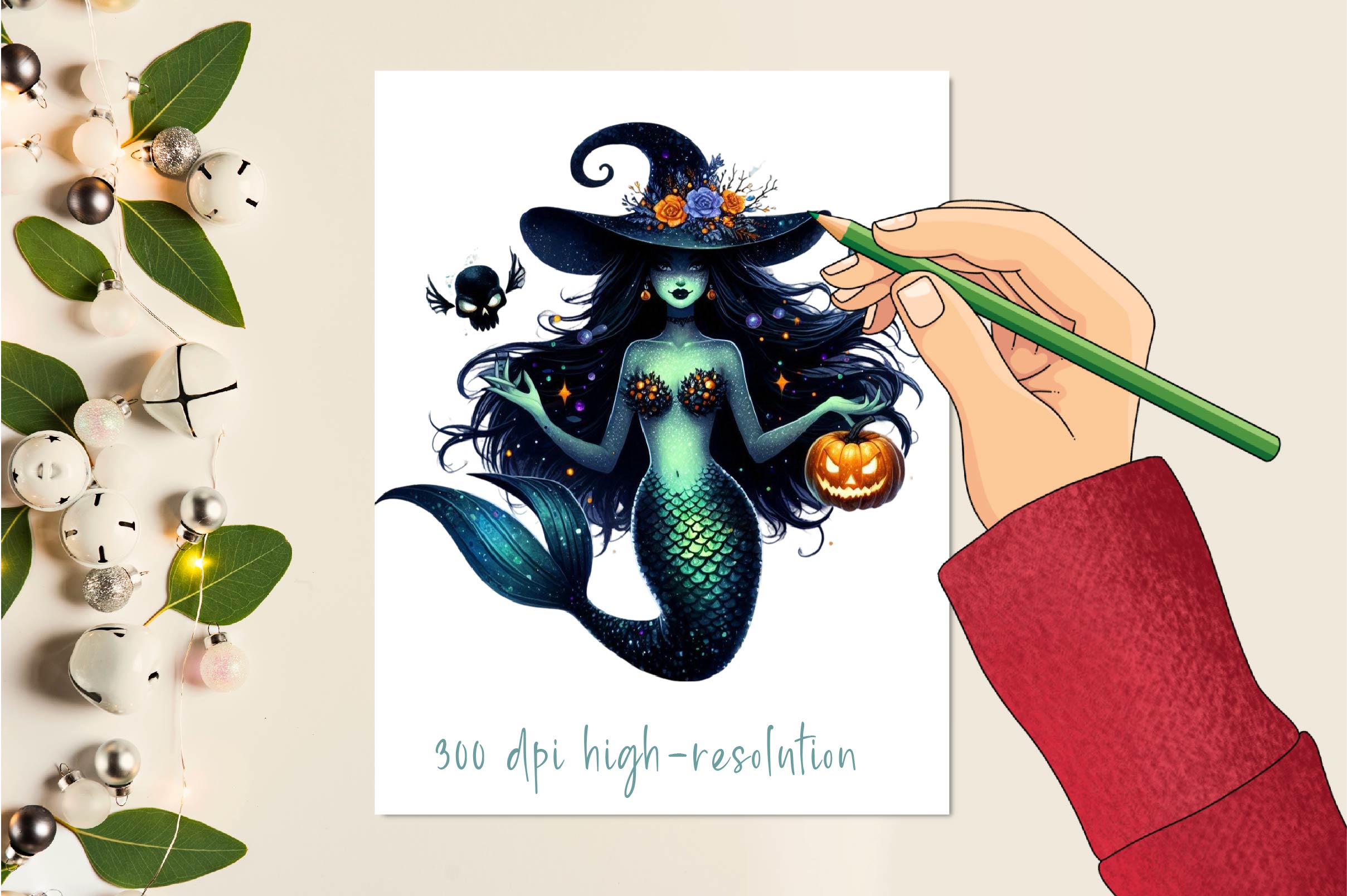 Halloween Mystical Mermaid Girl Clipart Bundle