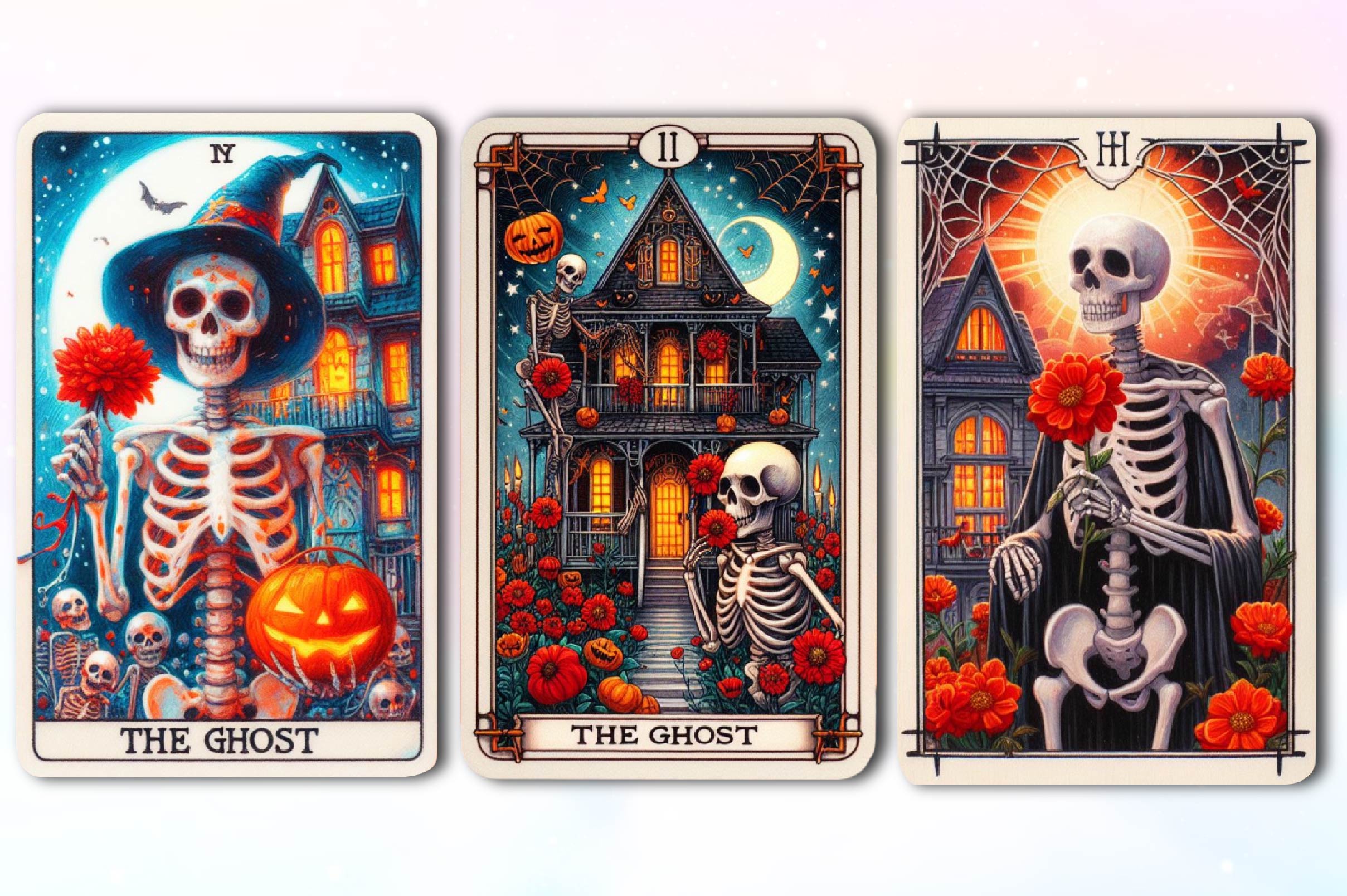 Halloween Floral Skeleton Tarot Card Clipart Bundle