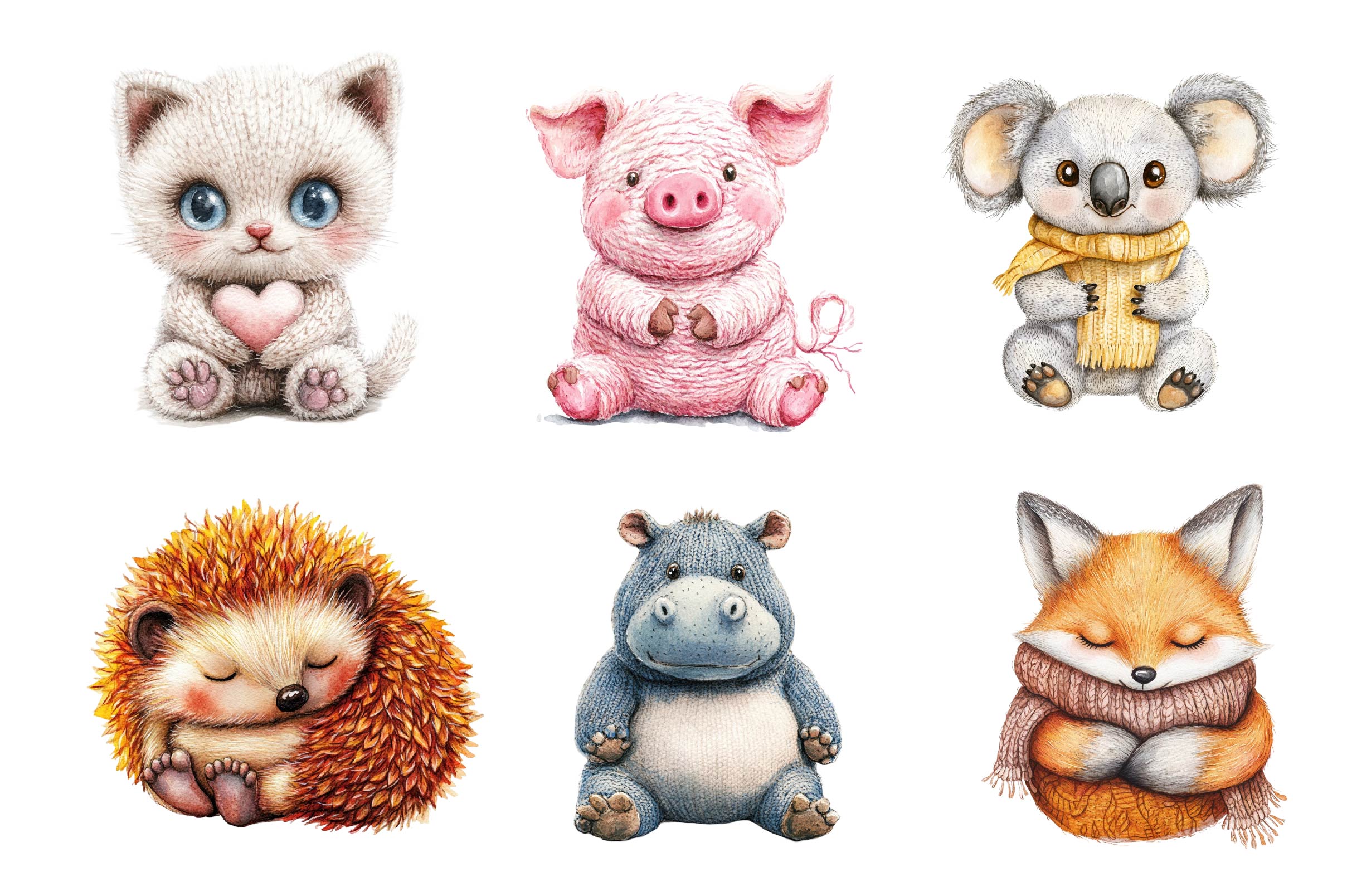 Knitted Plush Baby Animals Clipart Bundle