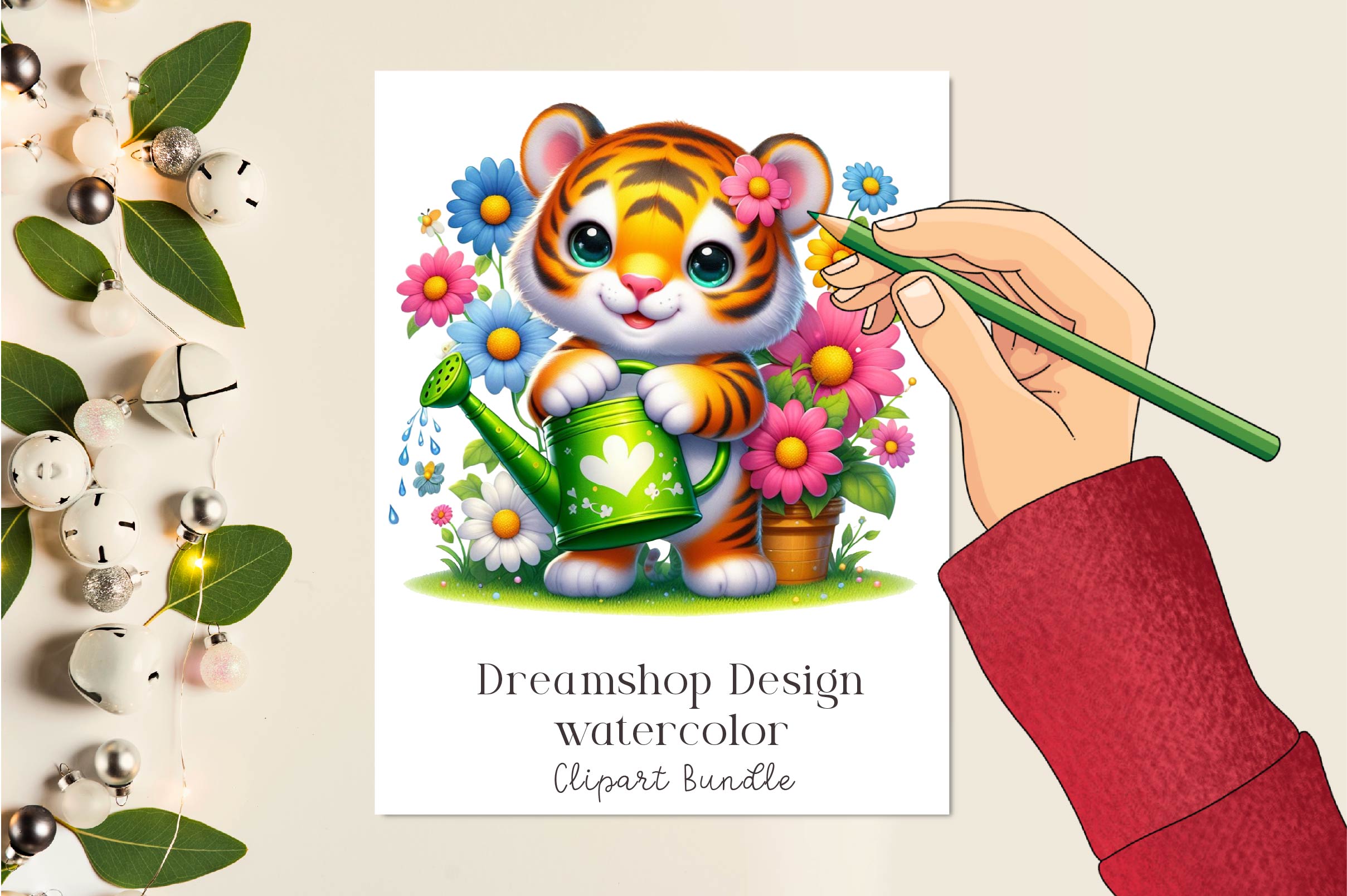 Cute Spring Tiger Clipart Bundle