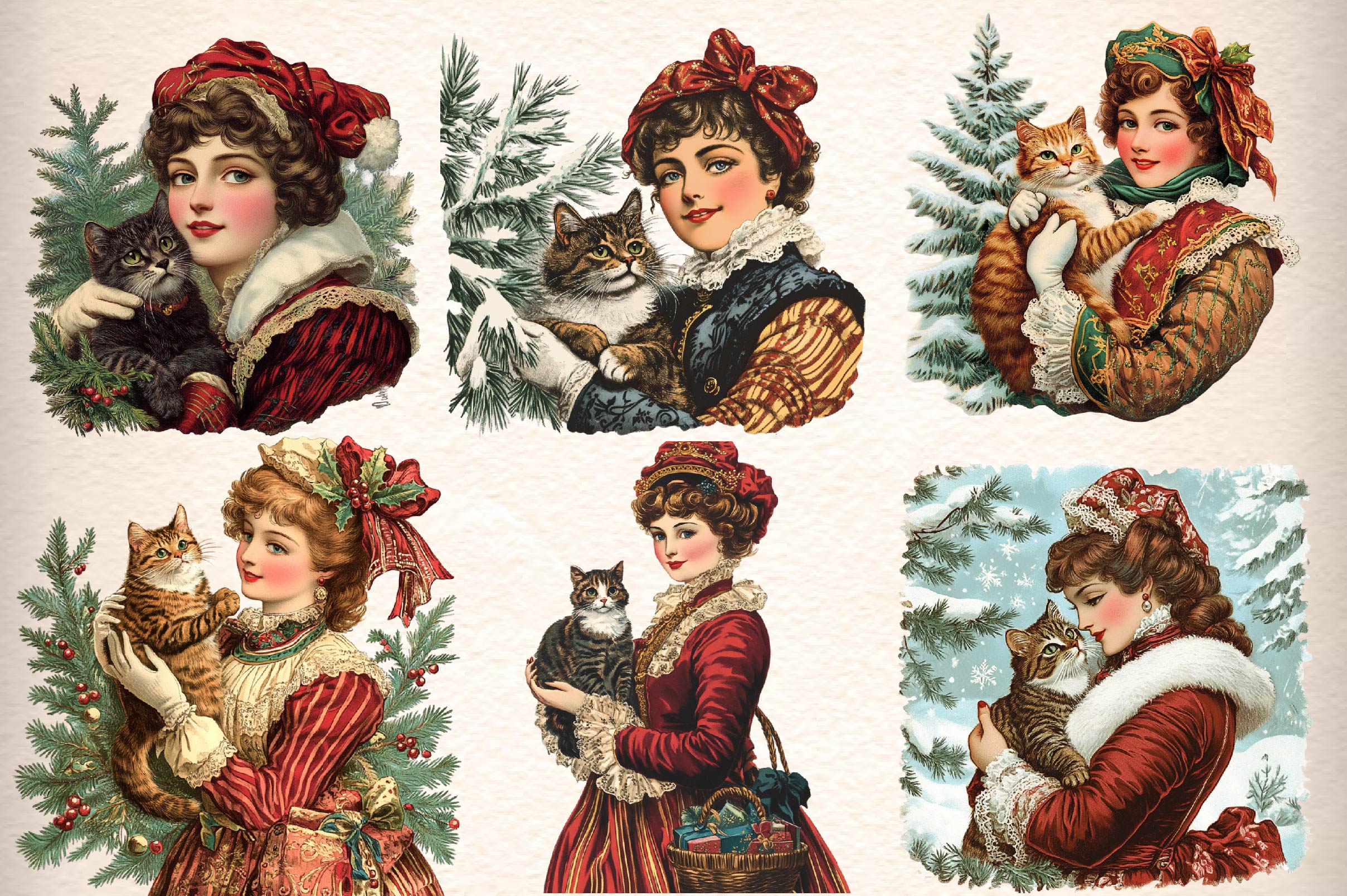 Christmas Victorian Woman Clipart Bundle