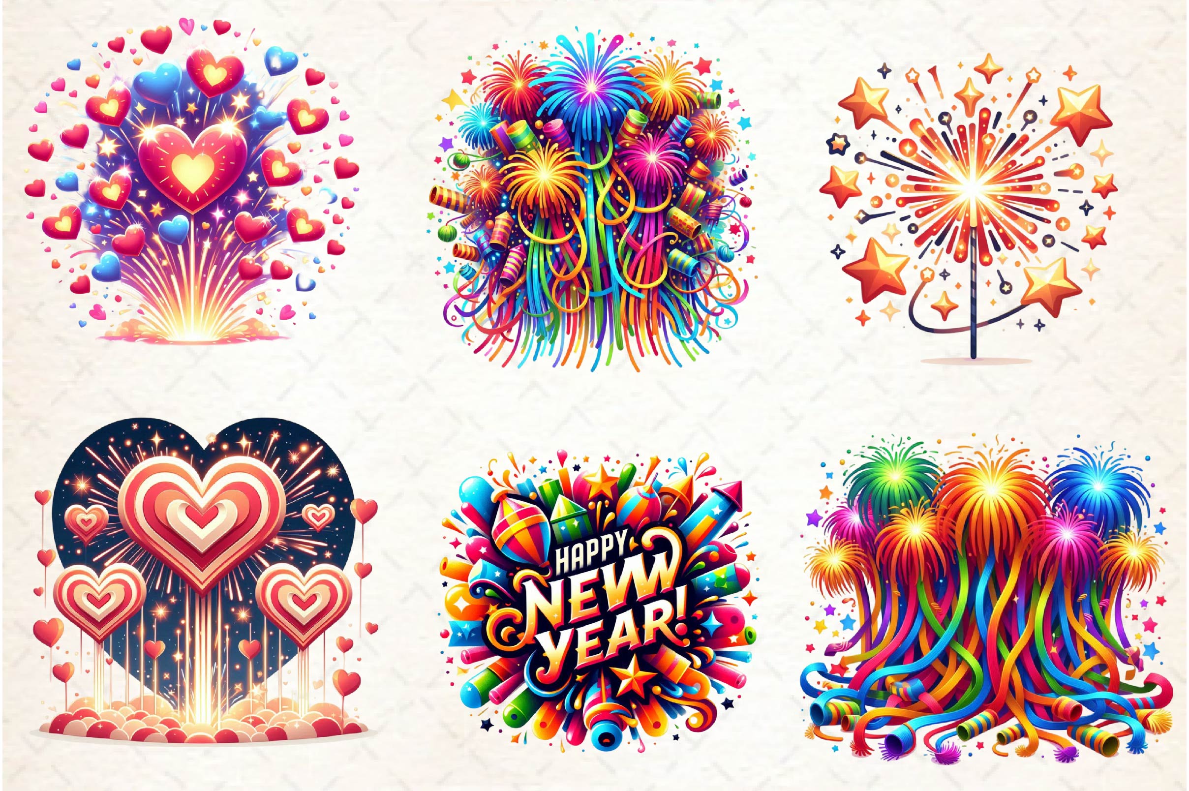 Happy New Year Fireworks Clipart Bundle