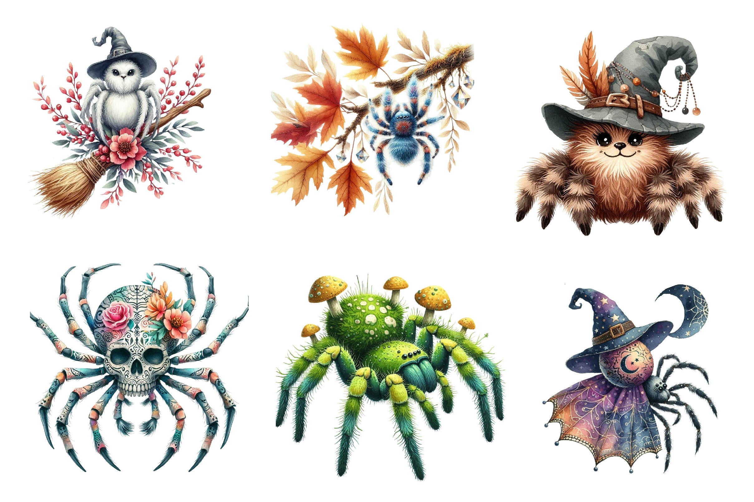 Boho Halloween Spider Clipart Bundle