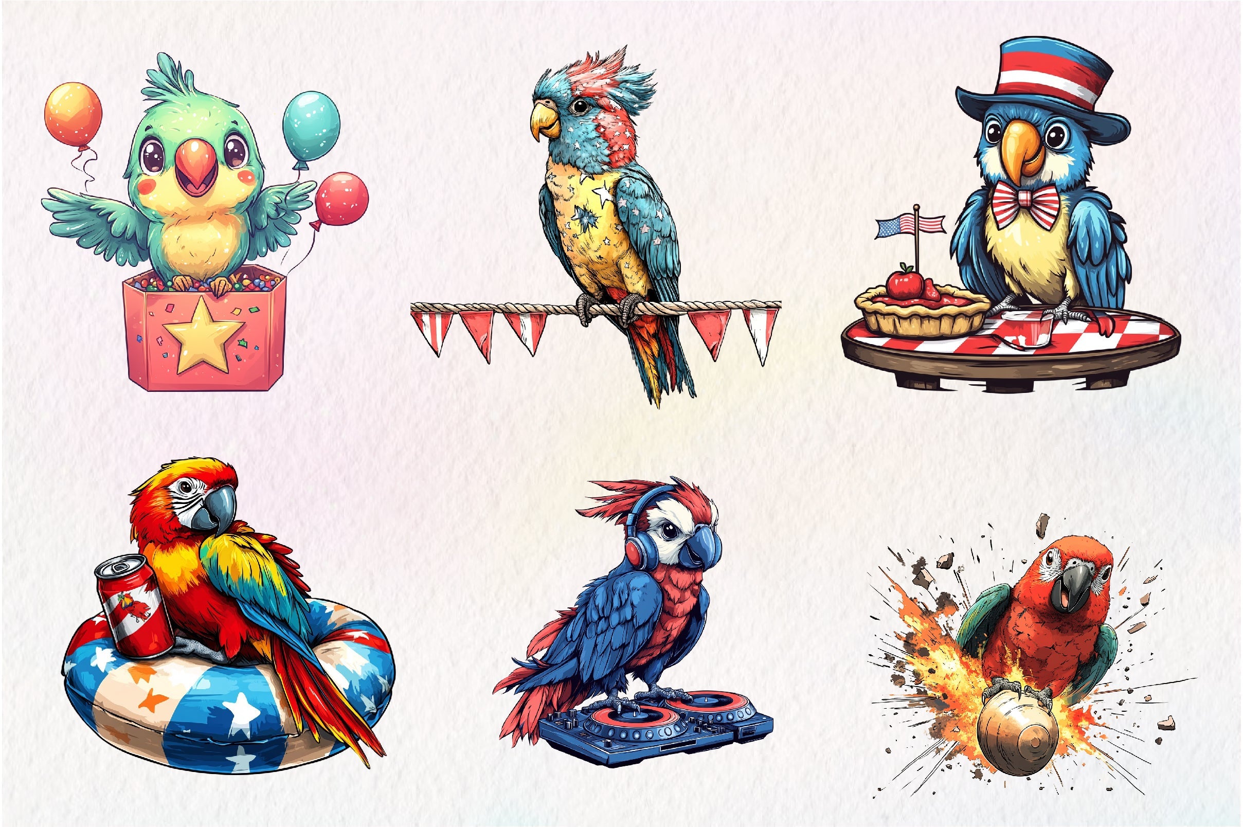 Patriotic 4th Of July Parrot Clipart Bundle