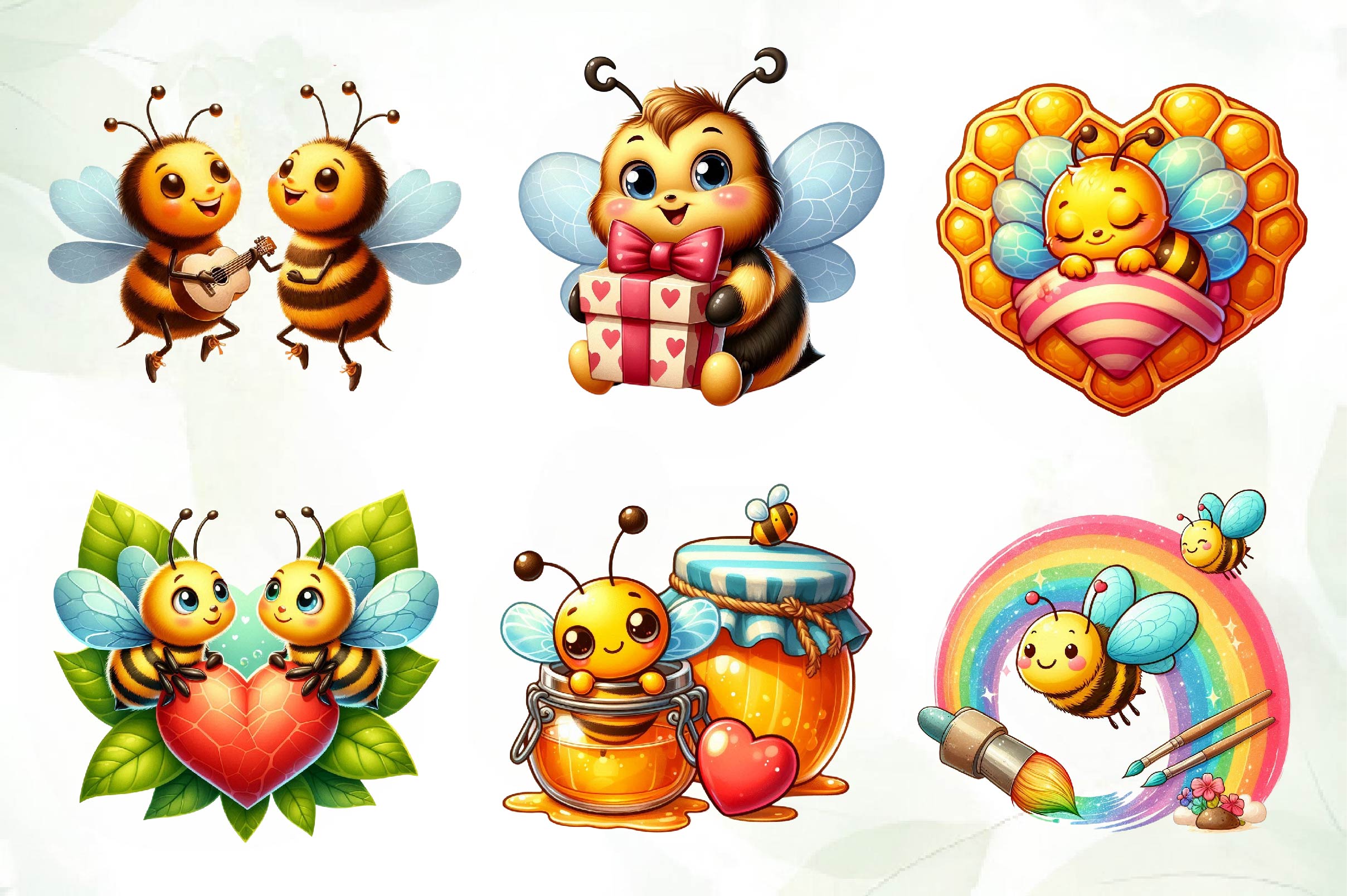 Cute Bee In Love Clipart Bundle
