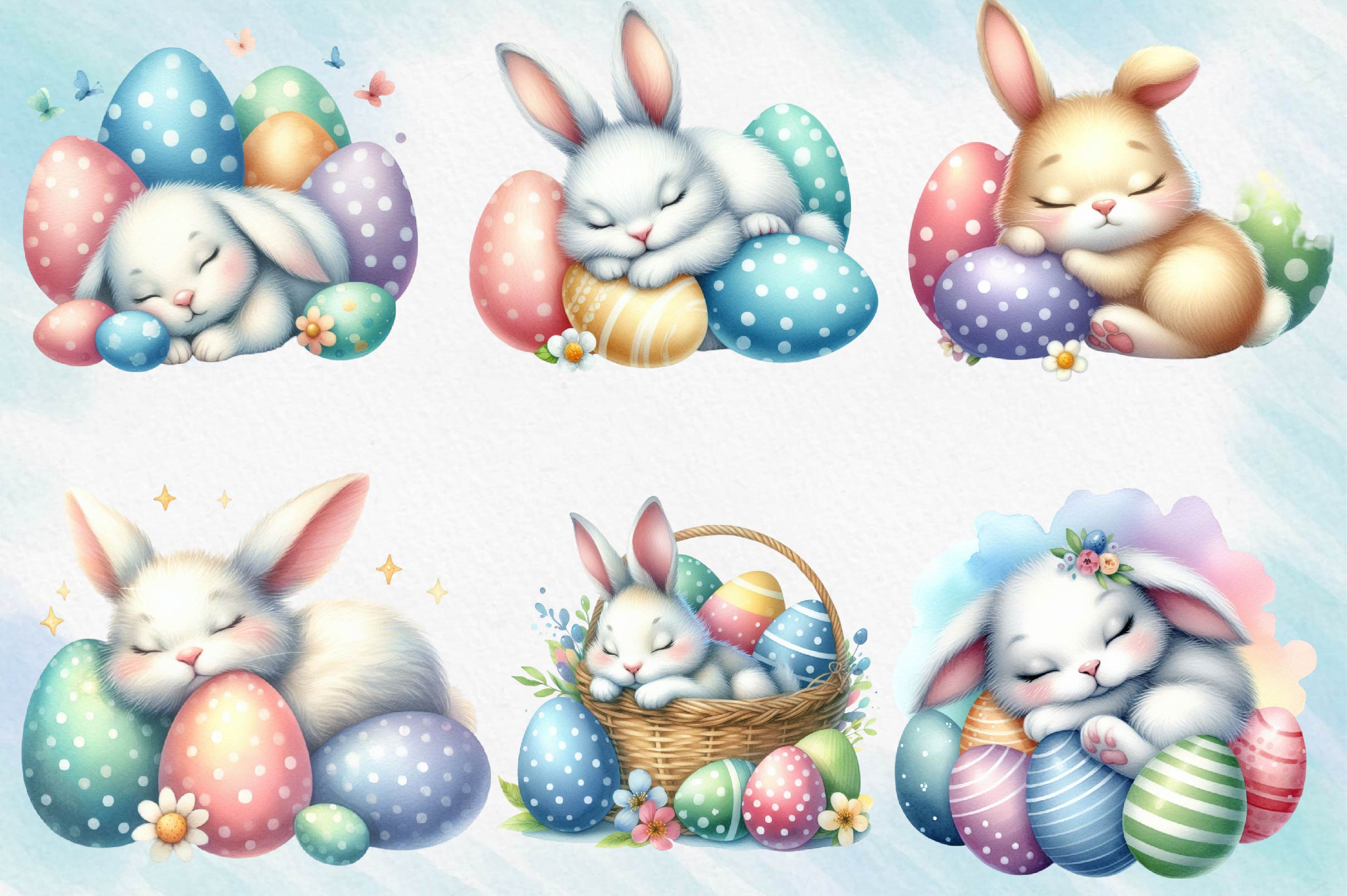 Easter Sleeping Bunny In An Egg Clipart Bundle