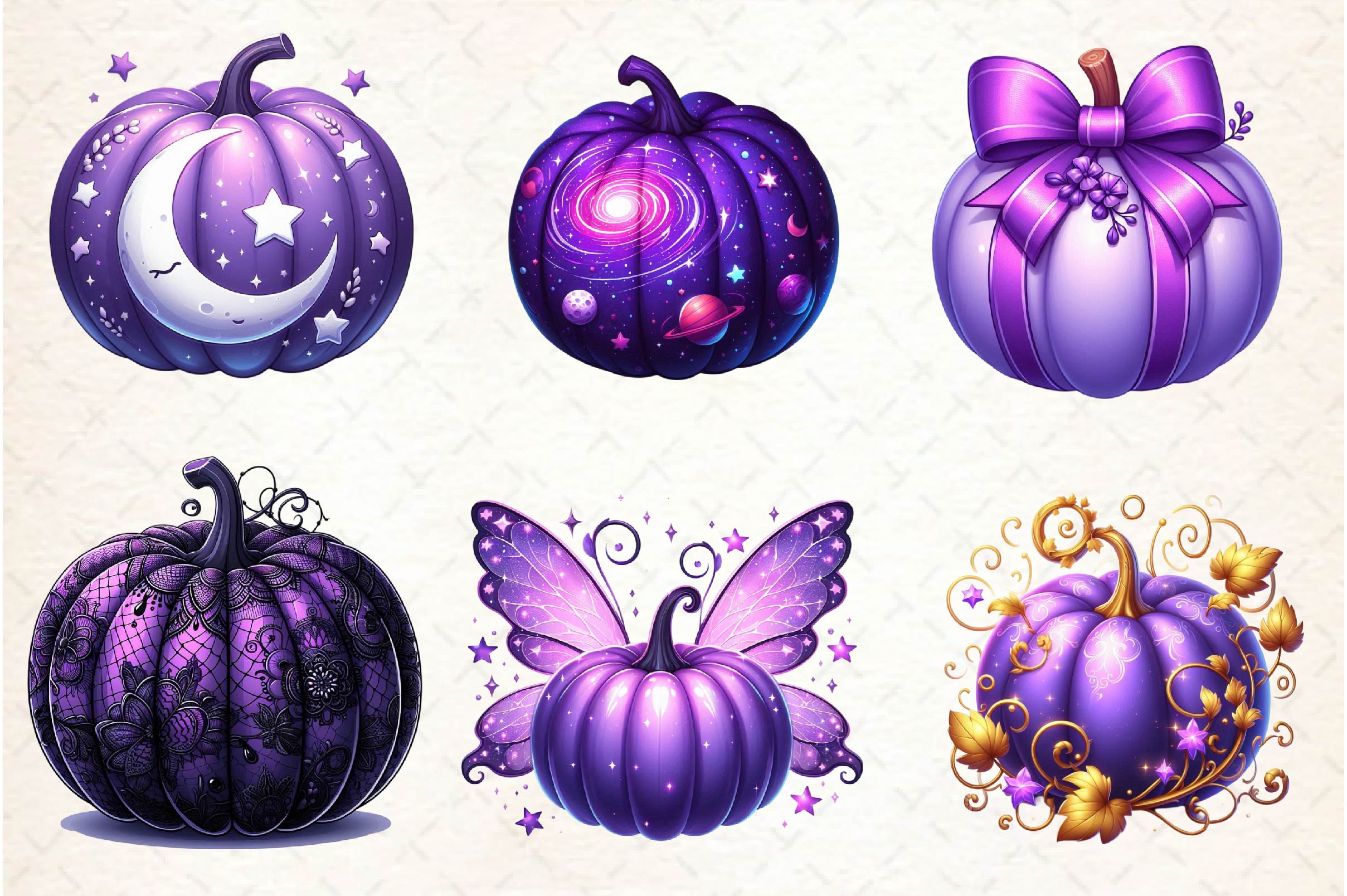 Violet Pumpkins Clipart Bundle
