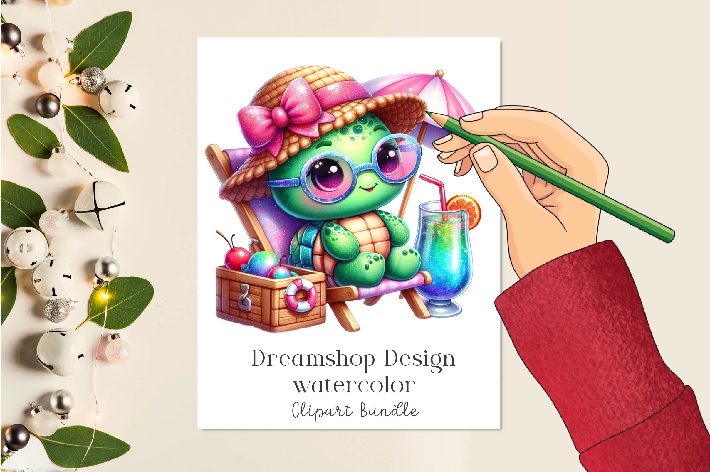 Chic Beach Sea Turtle Clipart Bundle