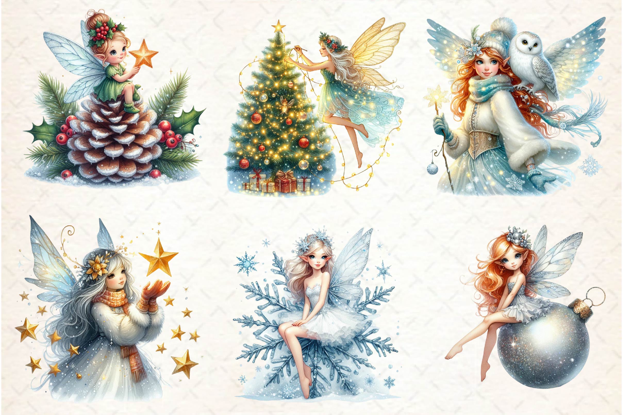 Beautiful Fairy Christmas Clipart Bundle