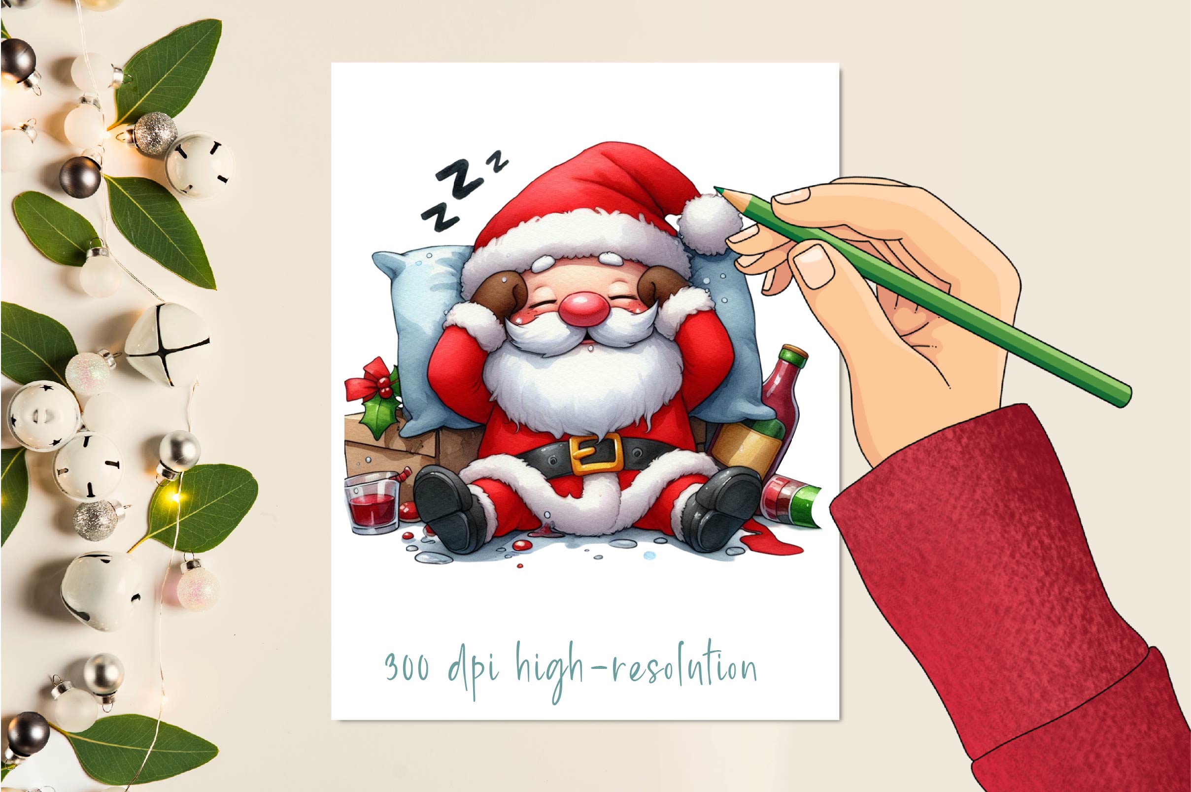 Sleeping Christmas Santa Claus Clipart Bundle