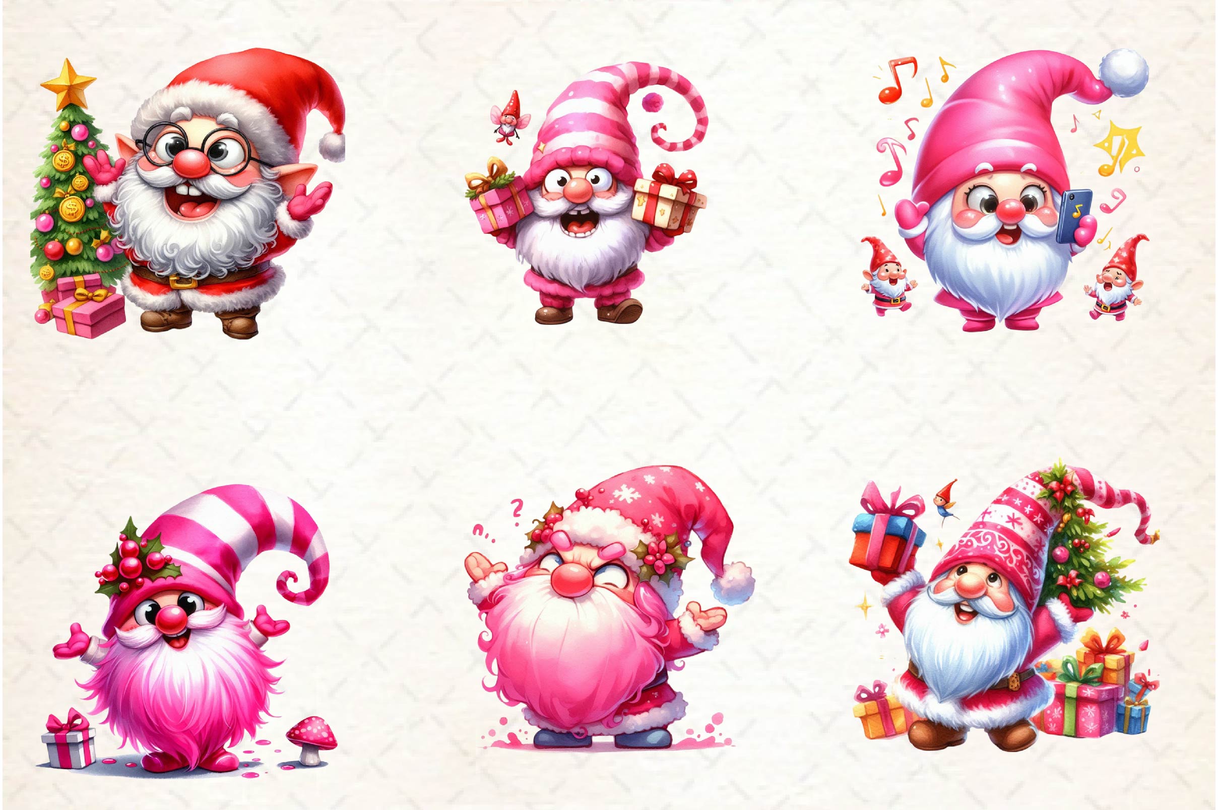 Funny Christmas Gnomes Clipart Bundle