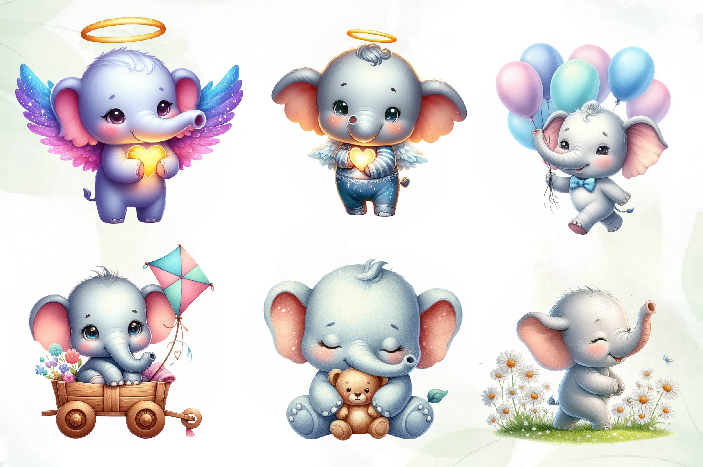 Cute Baby Elephant Clipart Bundle