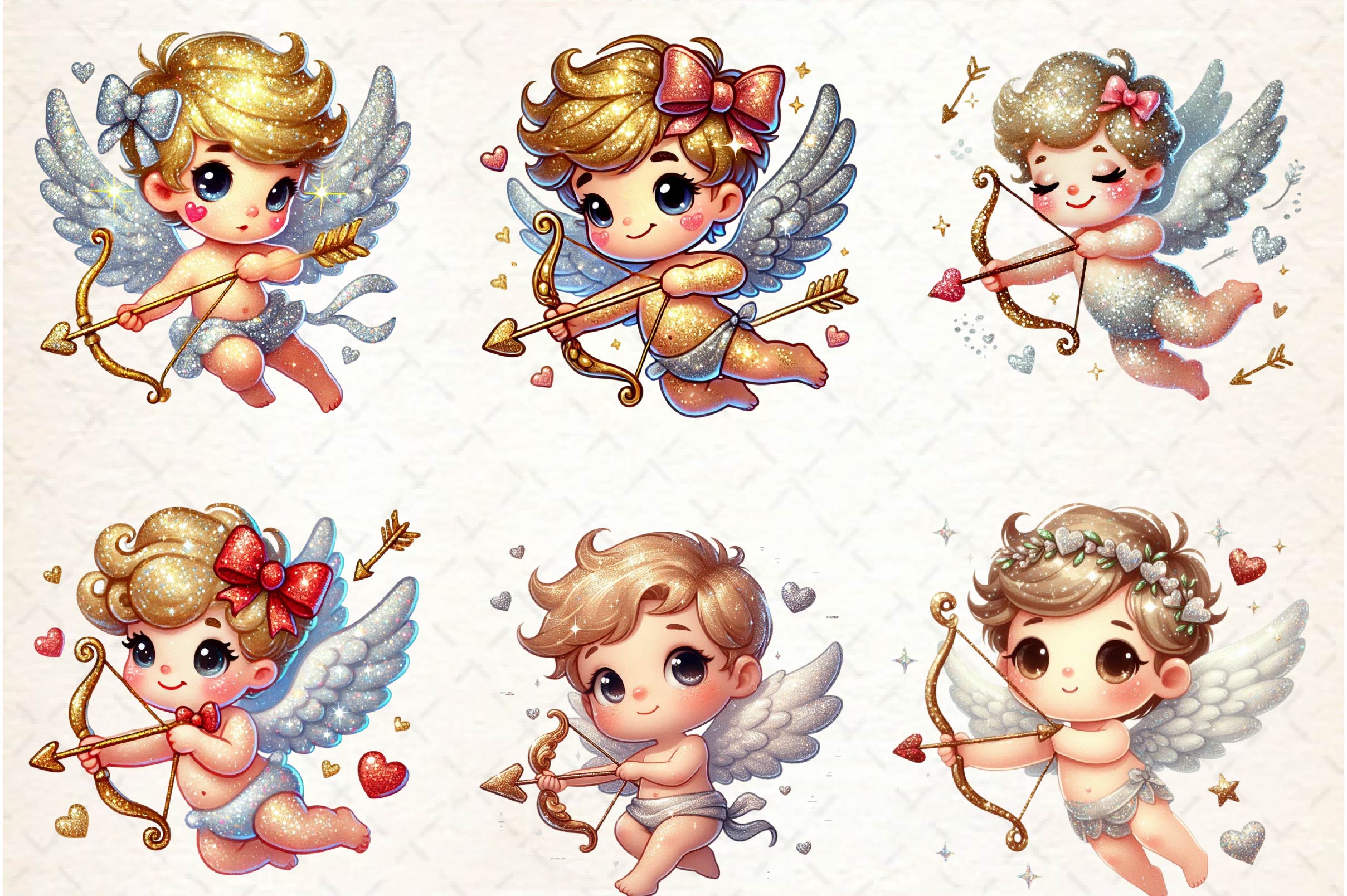 Glitter Valentine Cupid Clipart Bundle