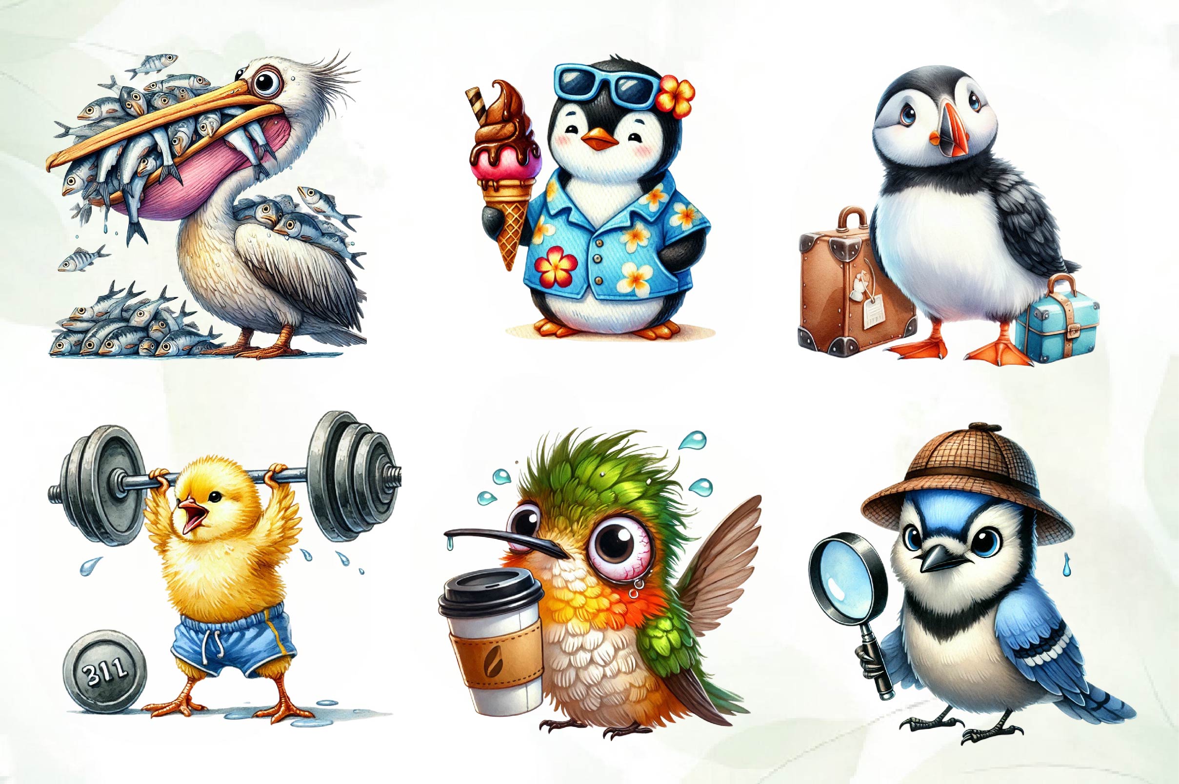 Quirky Funny Bird Clipart Bundle 3