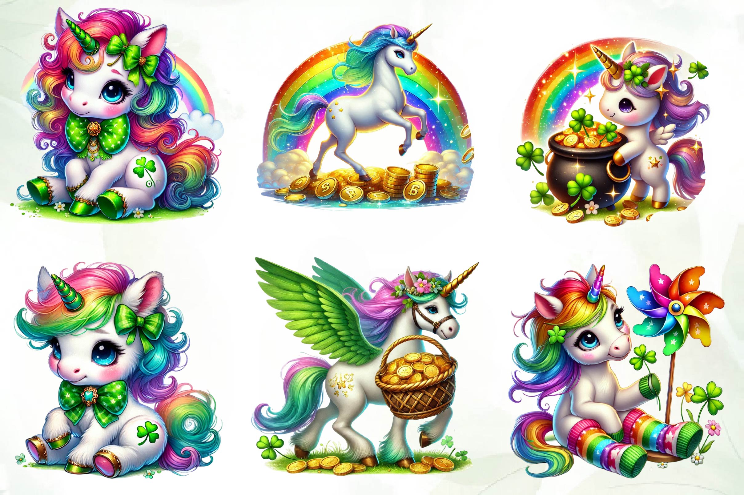 St Patricks Day Cute Unicorn Clipart Bundle