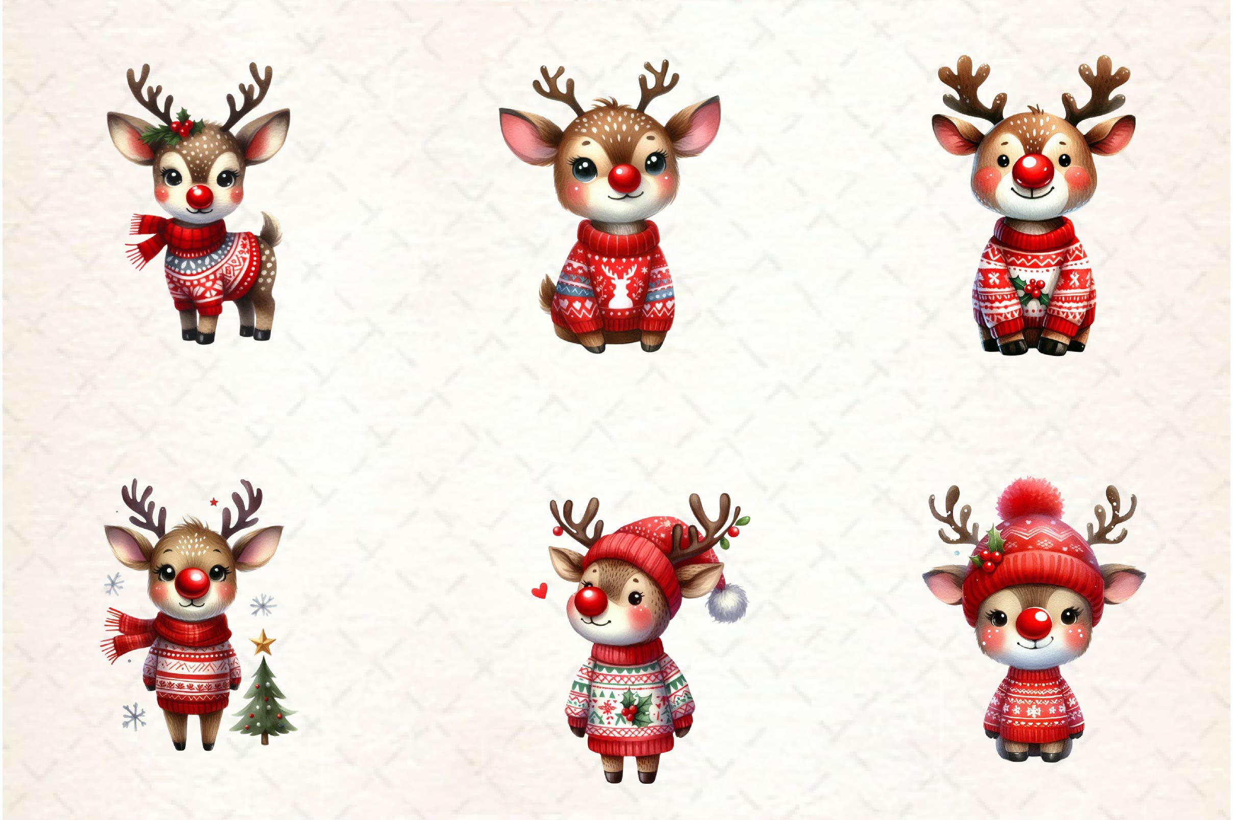 Cute Reindeer Christmas Clipart Bundle