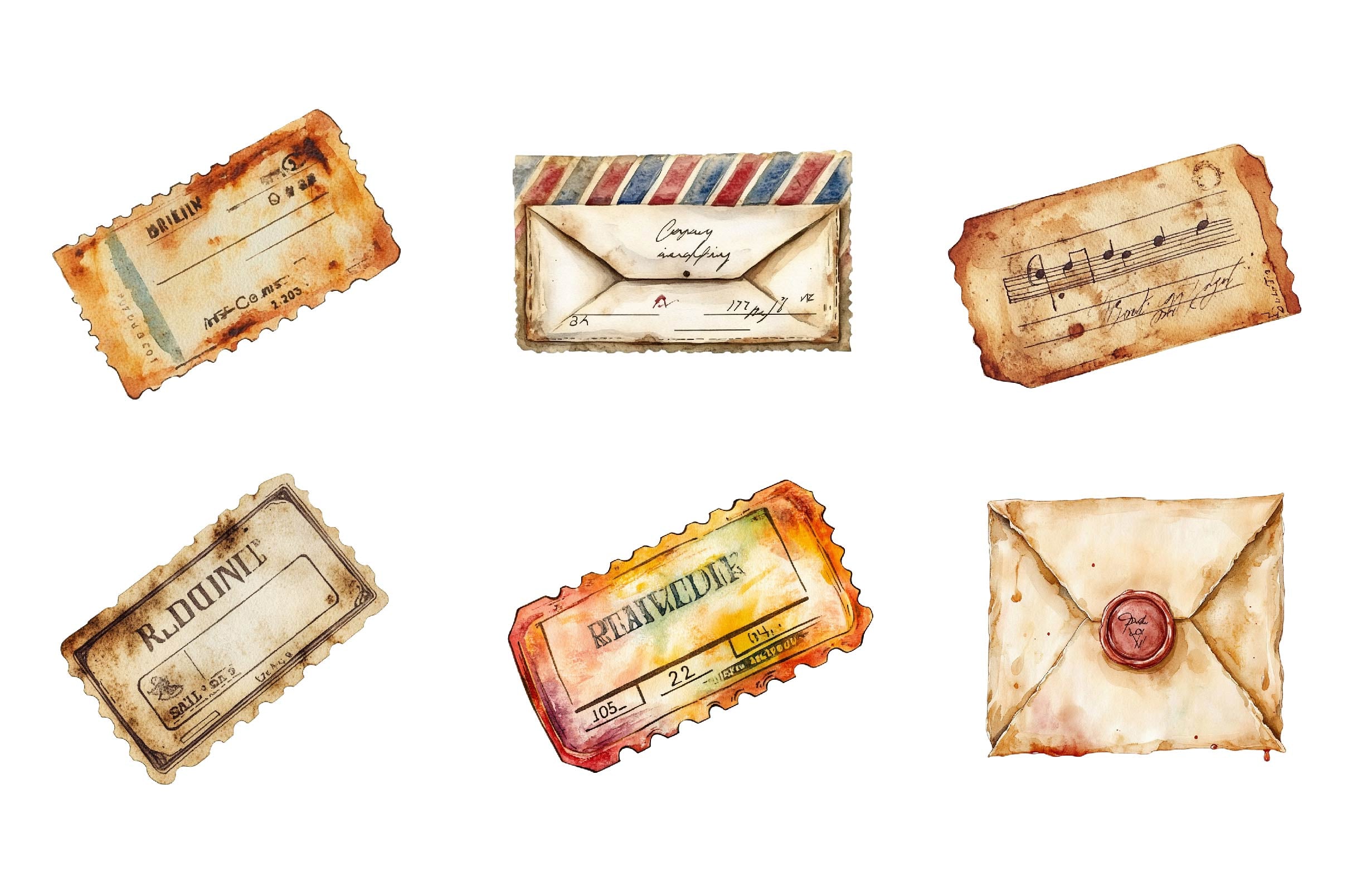 Vintage Old Tickets & Labels Clipart Bundle