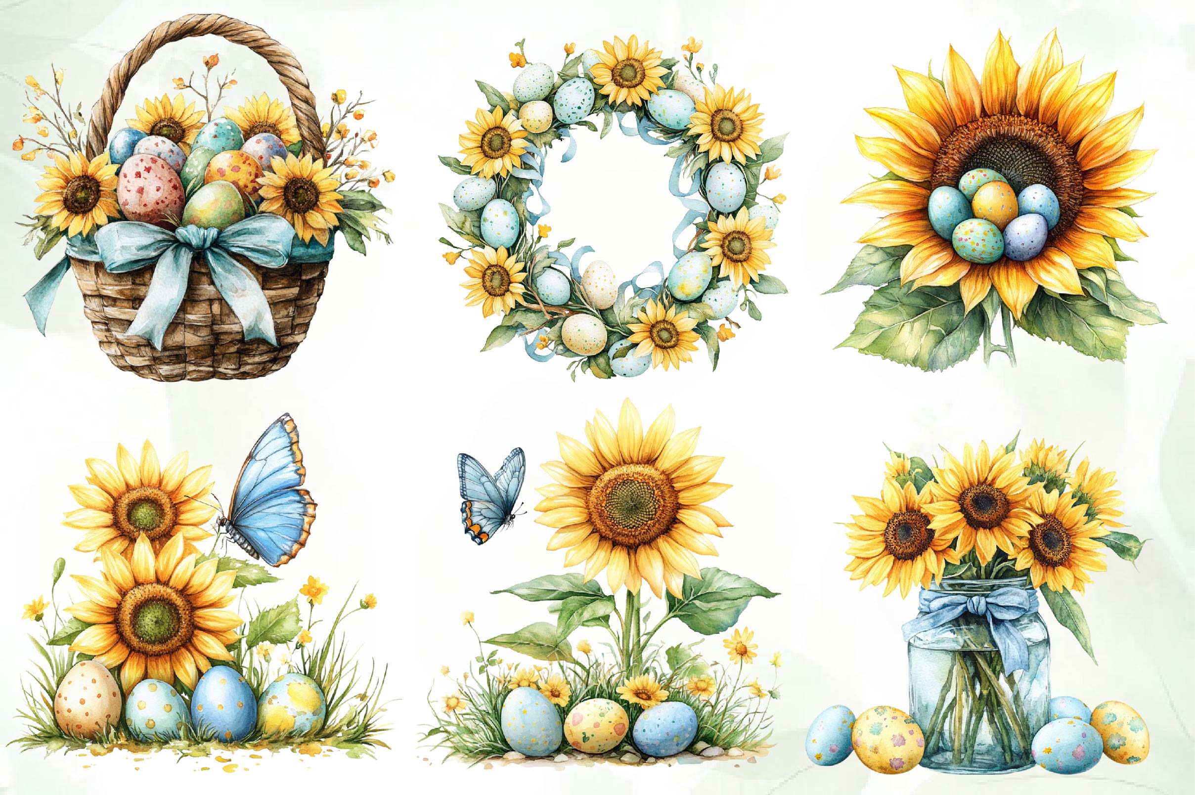 Easter Sunflowers Clipart Bundle