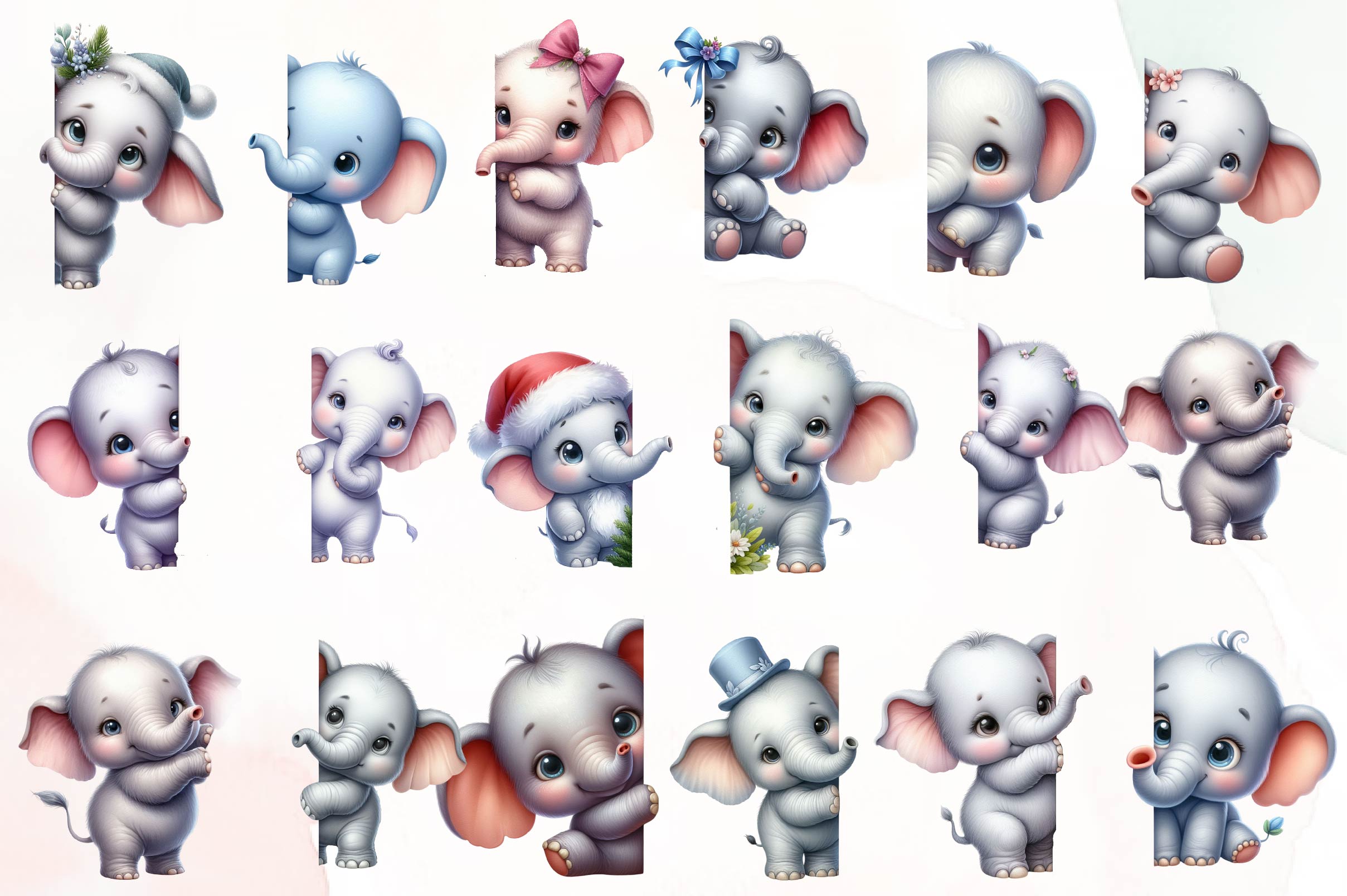 Elephant Peeking Around Corner Clipart Bundle