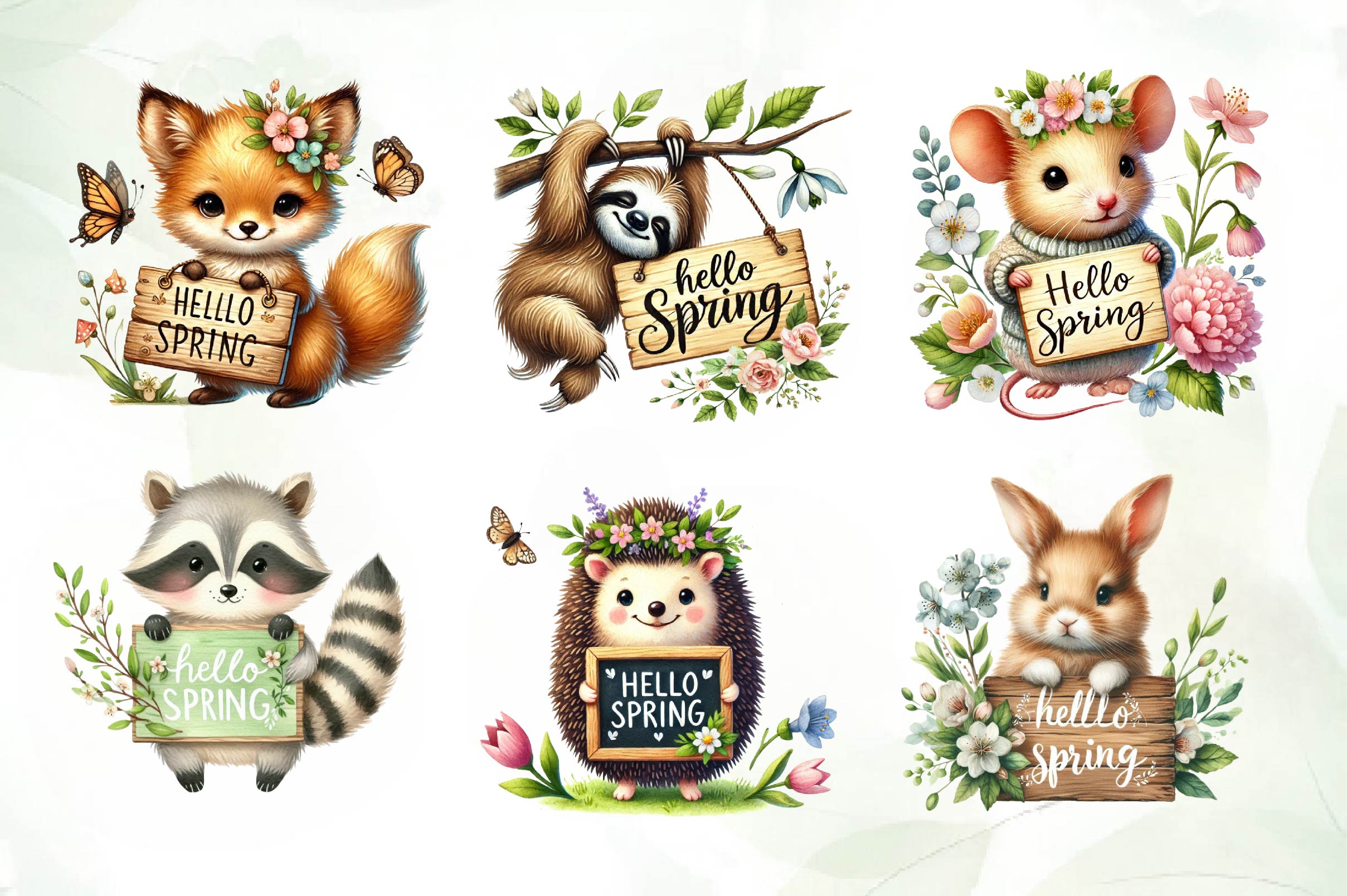 Hello Spring Animal Clipart Bundle