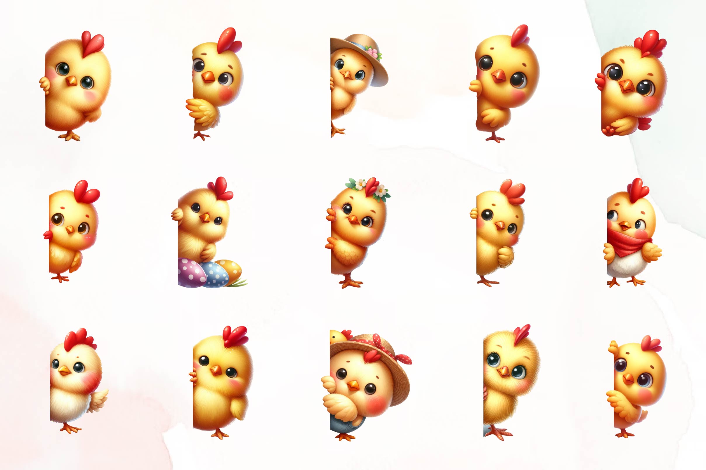 Chick Peeking Around Corner Clipart Bundle