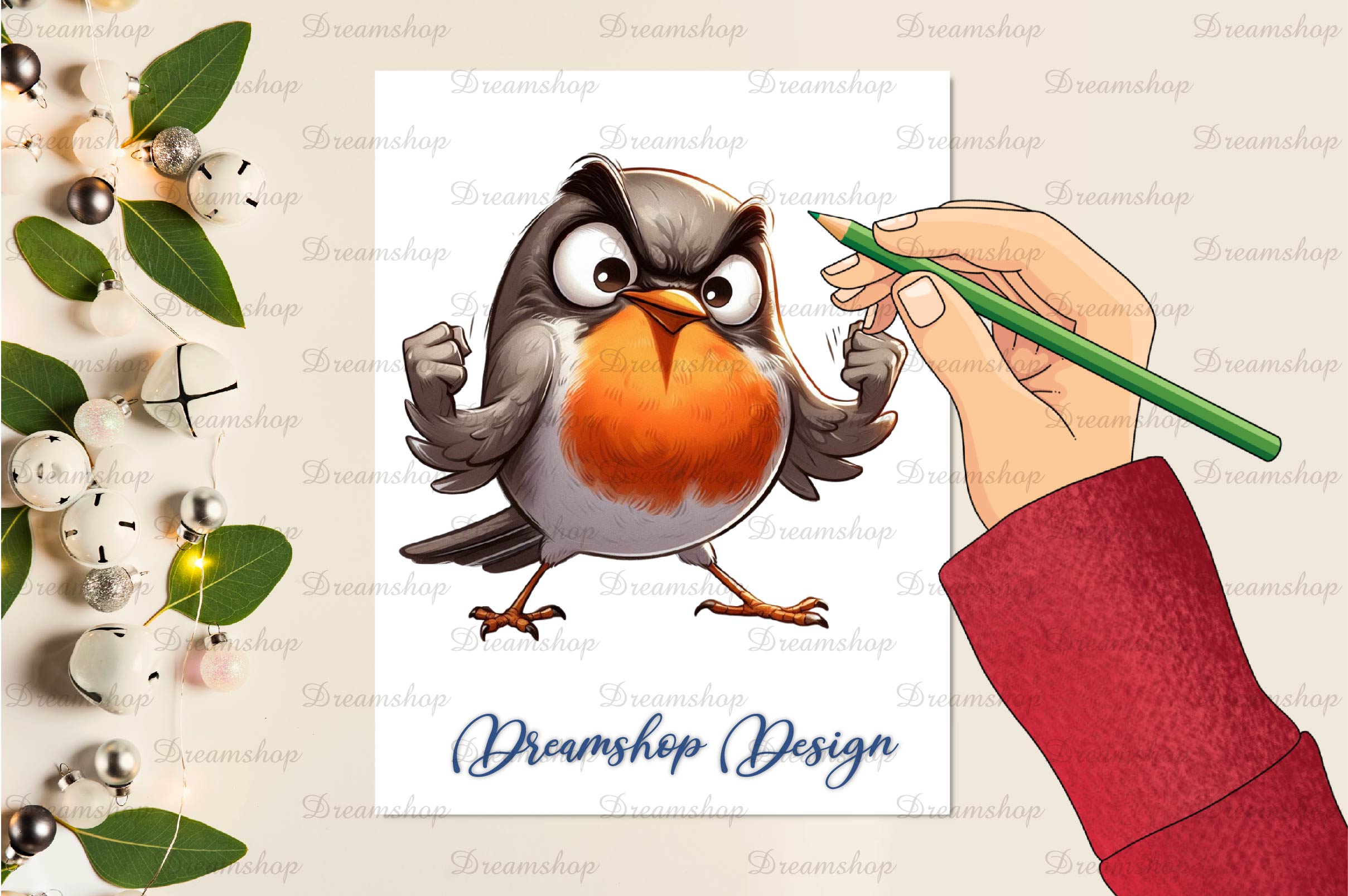 Funny American Robin Bird Clipart Bundle