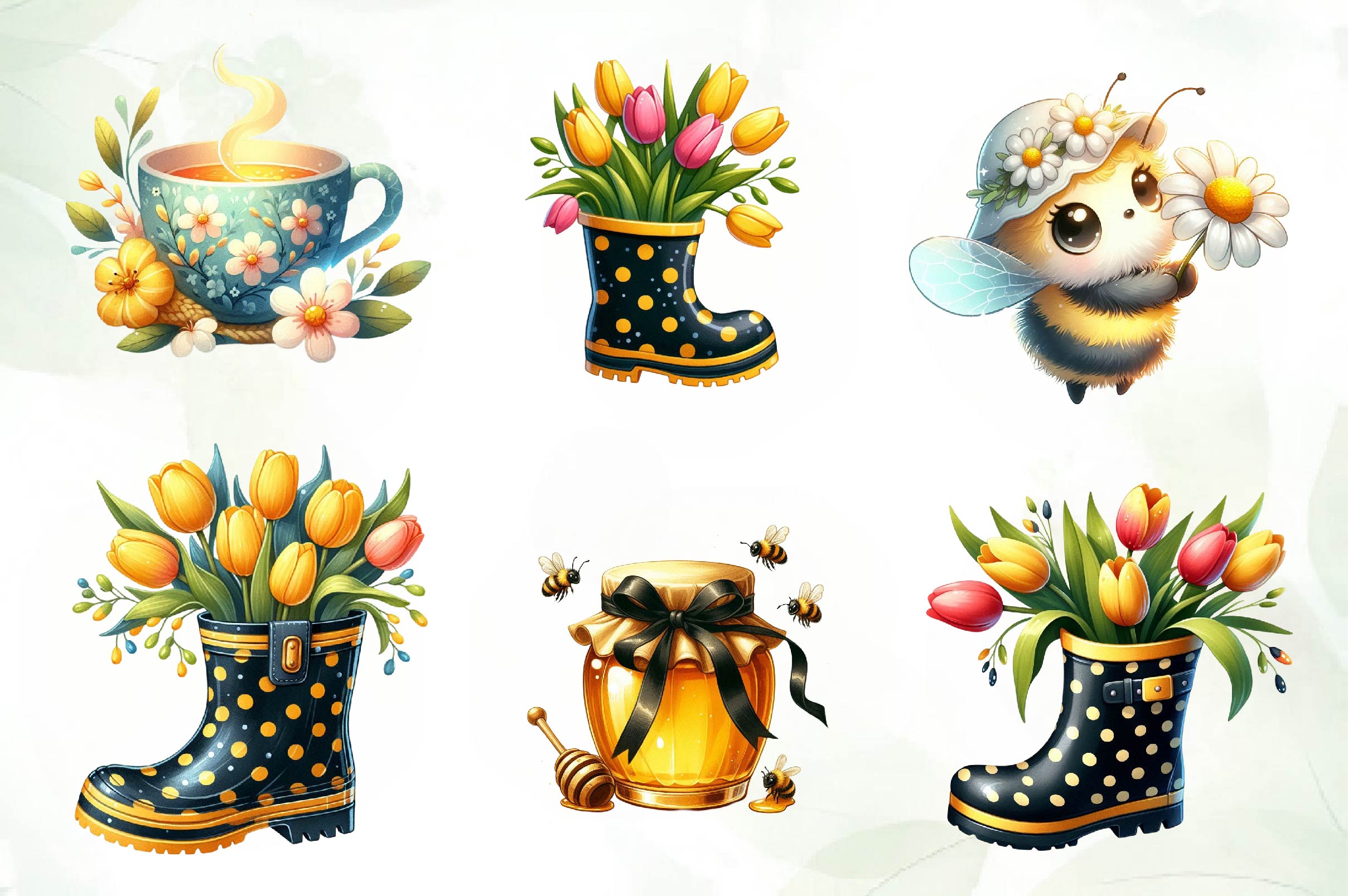 Black & Yellow Spring Clipart Bundle